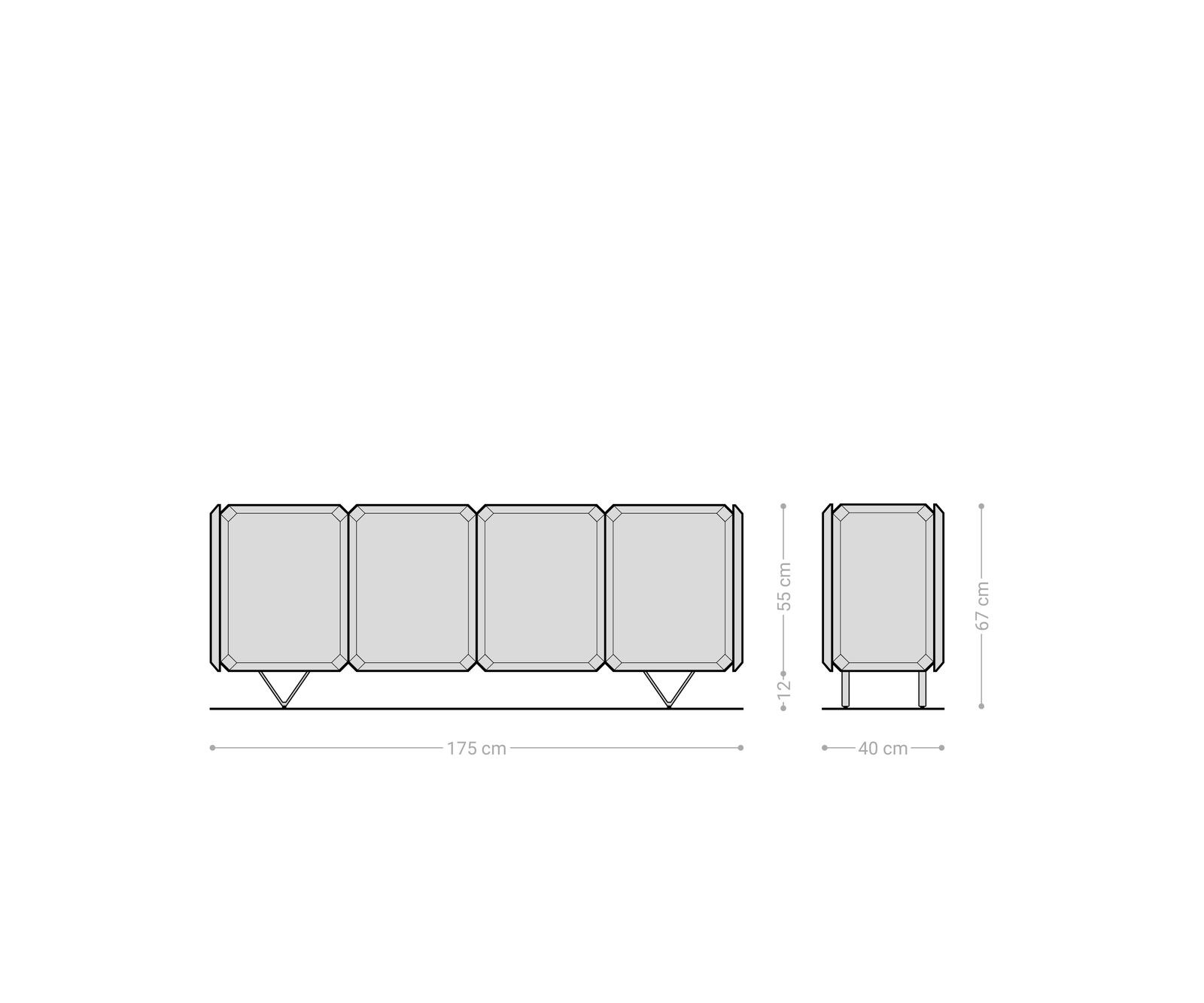 Sideboard Kiano 175 cm Akazie Natur 4 Türen V-Fuß Schwarz Raumteiler 9
