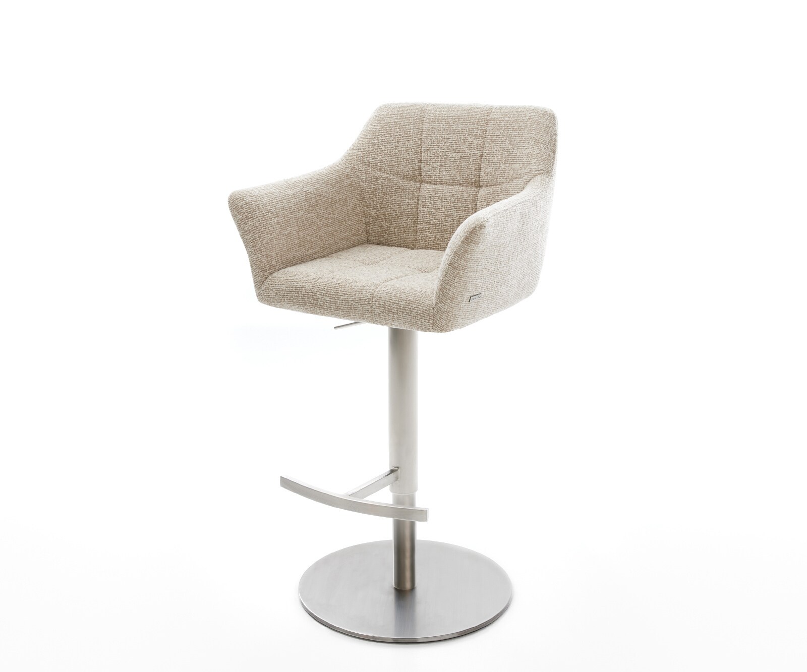 Chaise-de-bar Yulo-Flex Tissu tissé doux Beige Pied pivotant réglable en hauteur en acier inoxydable Argent