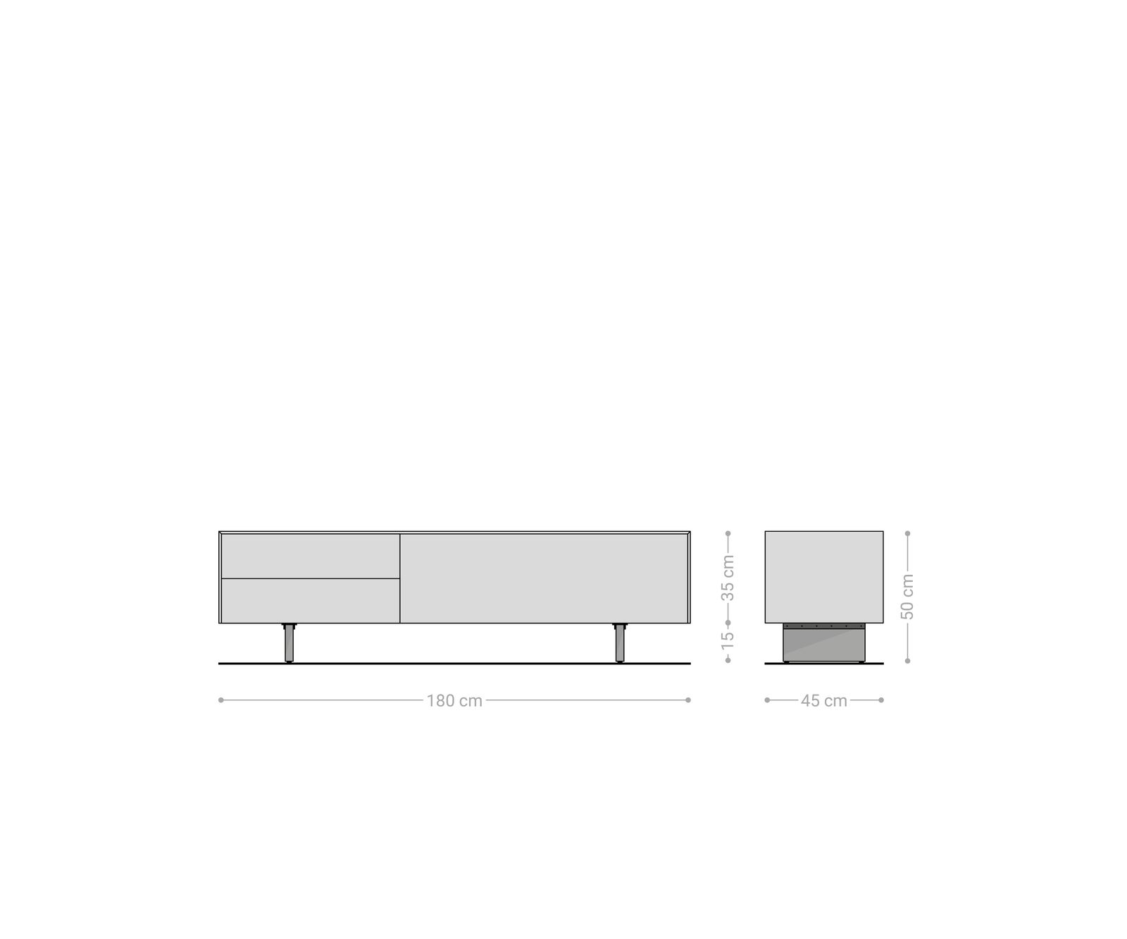 Lowboard Cuor 180 cm Keramik Laminam® Travertino Bianco Creme-Weiß 1 Klappe 2 Schubfächer Fuß Schwebeoptik Acrylglas 6