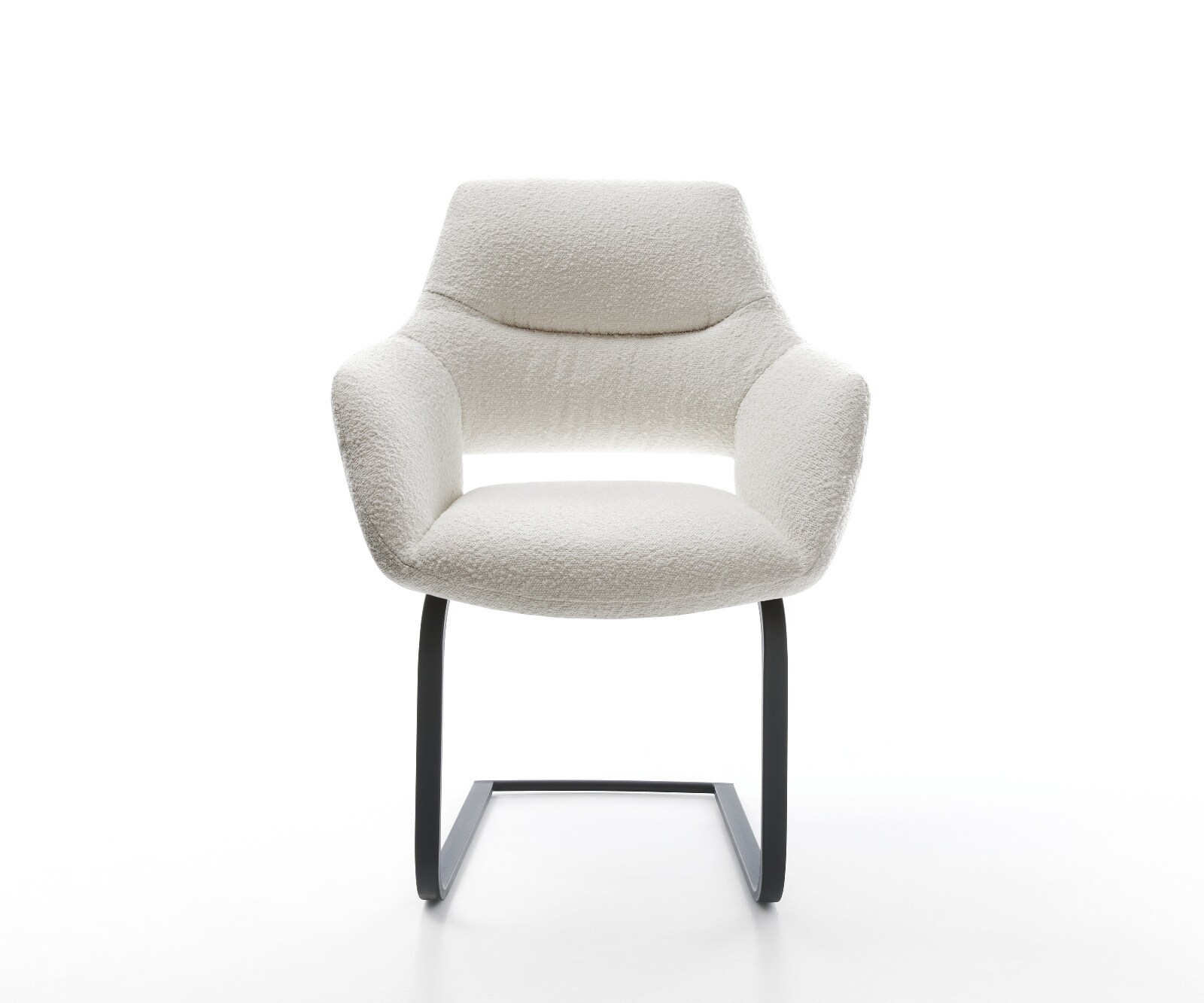 Cantilever Yago-Flex avec accoudoirs bouclé crème-blanc pied cantilever plat noir ressorts ensachés 1