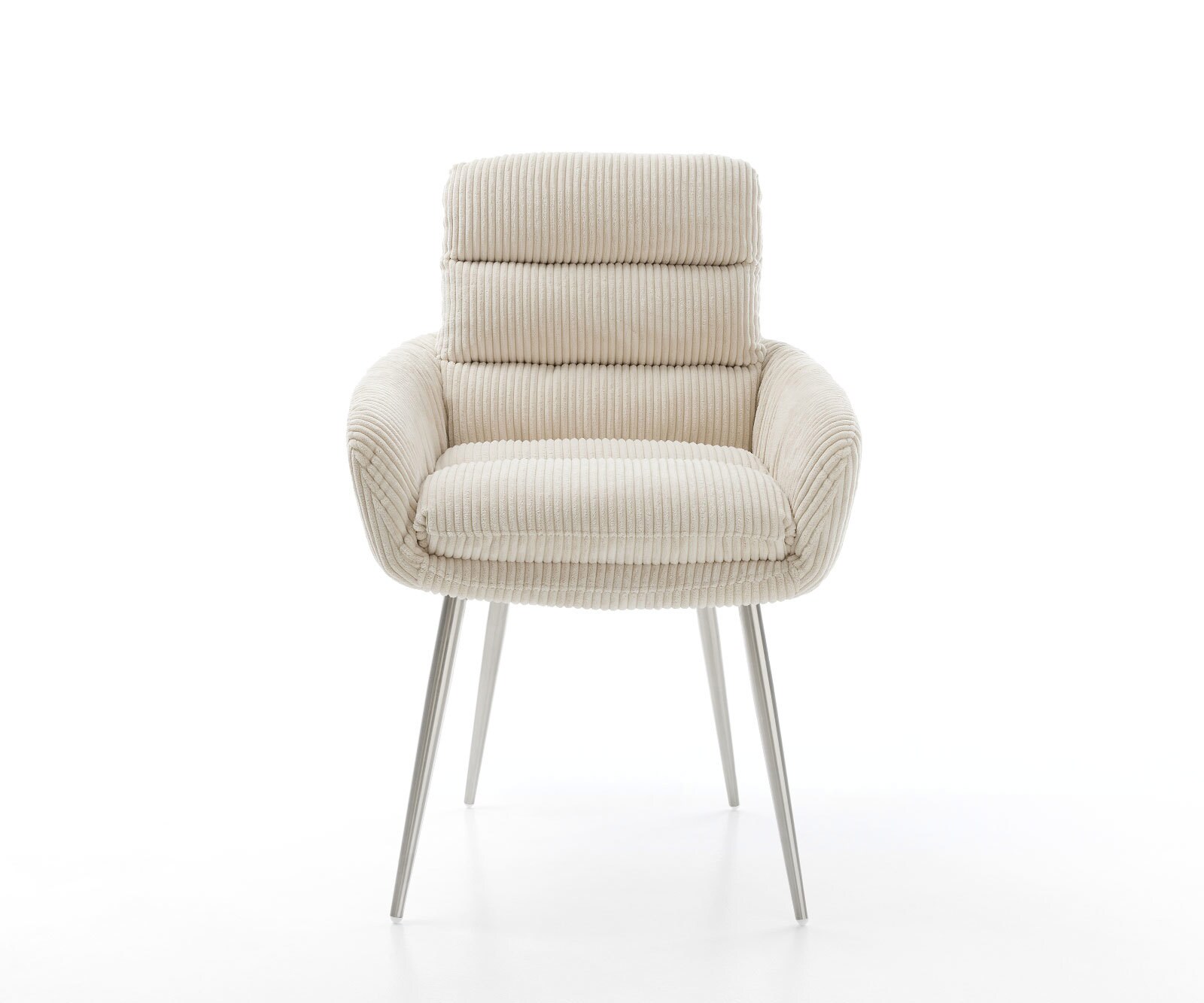 Chaise-de-salle-à-manger Abelia-Flex avec accoudoirs côtelé beige vintage 4 pieds coniques acier inoxydable brossé 1