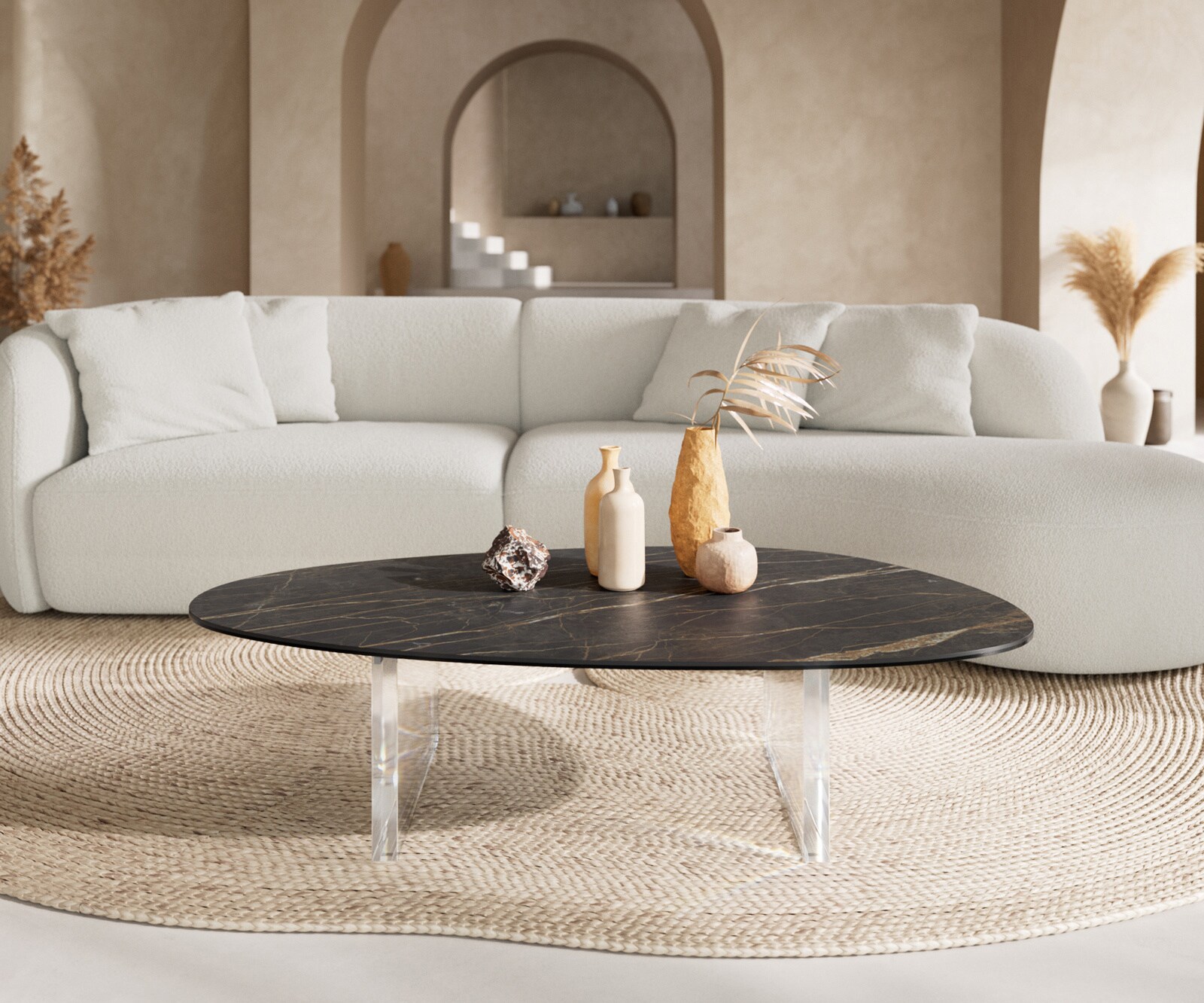 Couchtisch Edge Oval 140x75 cm Keramik Laminam® Noir Desir Braun Lumia Acryl 1