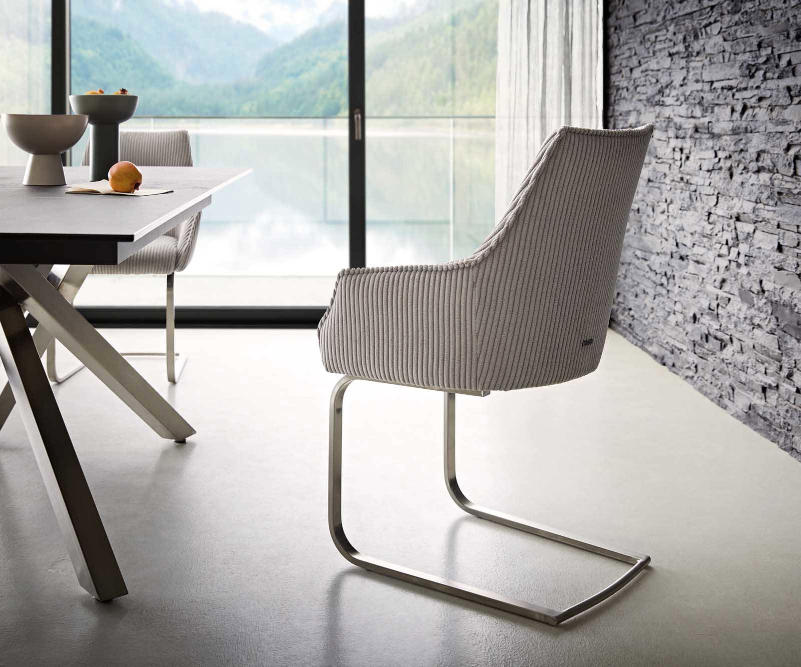 Freischwinger Alja-Flex mit Armlehnen Cord Silbergrau Freischwinger flach Edelstahl Taschenfederkern 4