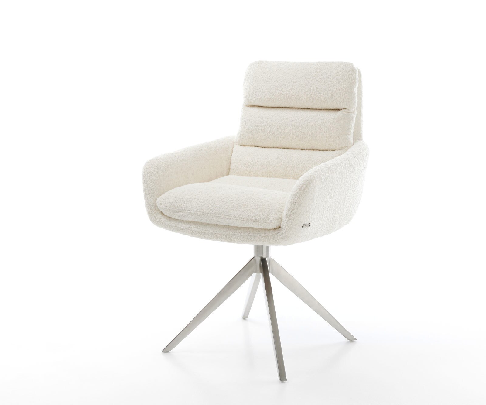 Chaise-pivotante Abelia-Flex bouclé blanc pied croisé large acier inoxydable brossé pivotement sur 360° fonction bascule
