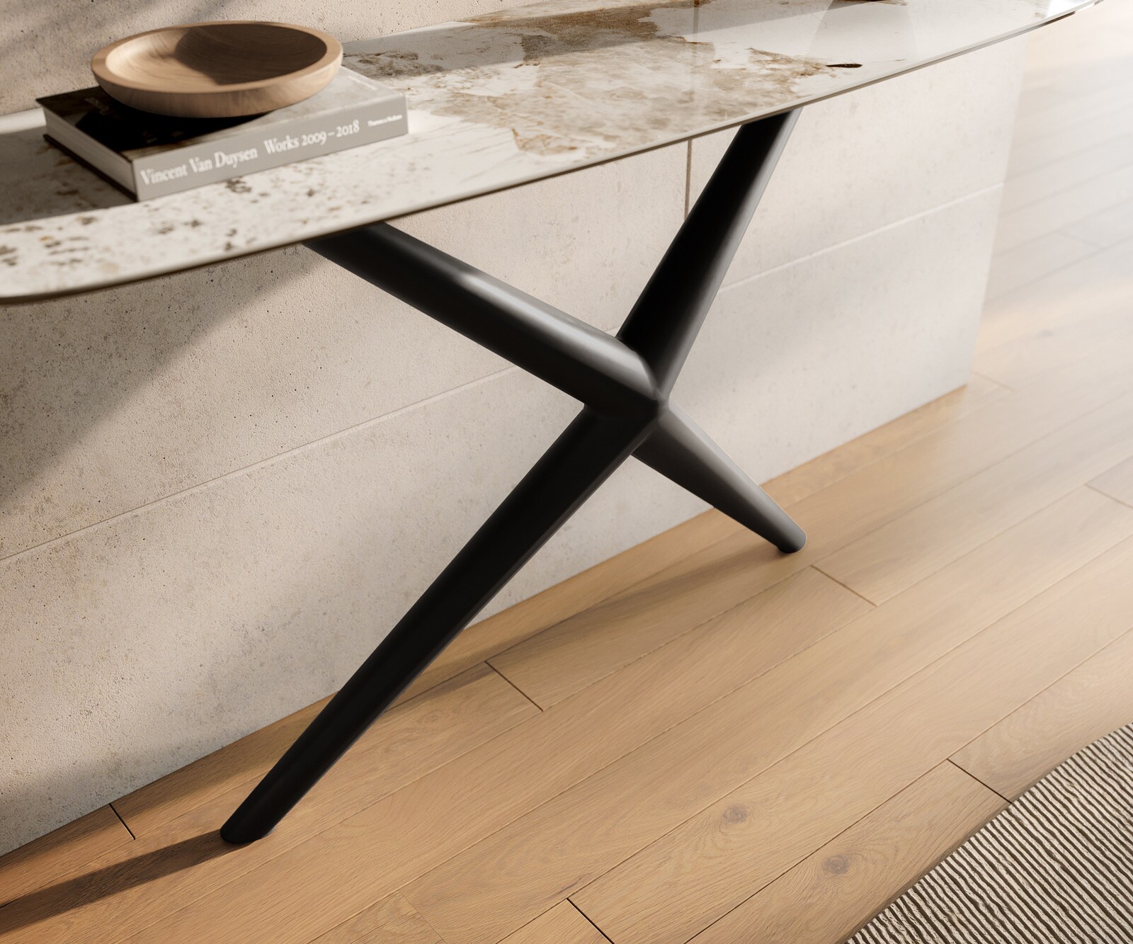 Console Edge forme bateau 140x40 cm Céramique Minas Melange Weiß-Beige Estelo Métal Noir 6
