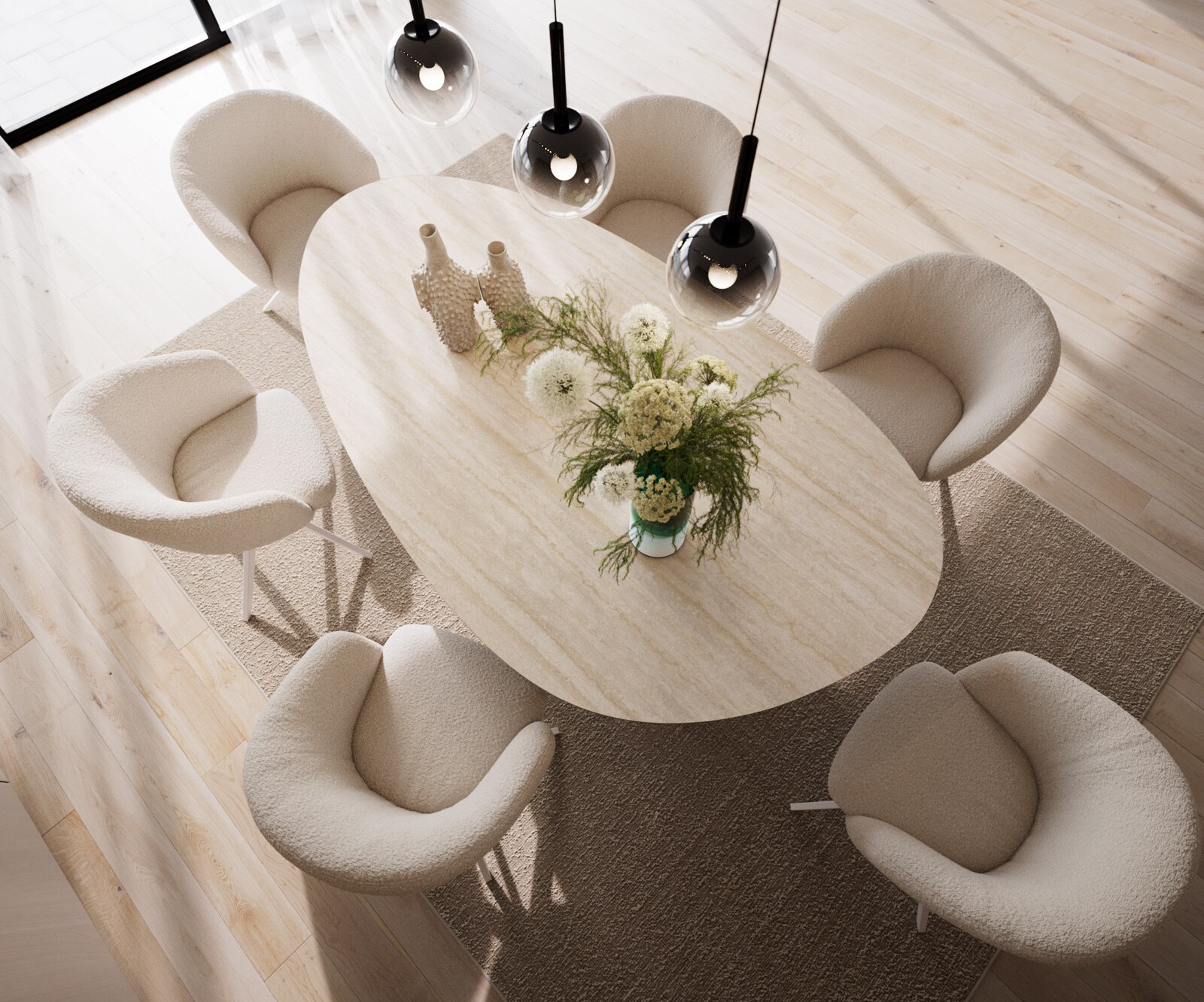 Esstisch Edge Oval 220x120 Keramik Laminam® Travertino Bianco Creme-Weiß Troa Metall Weiß 3
