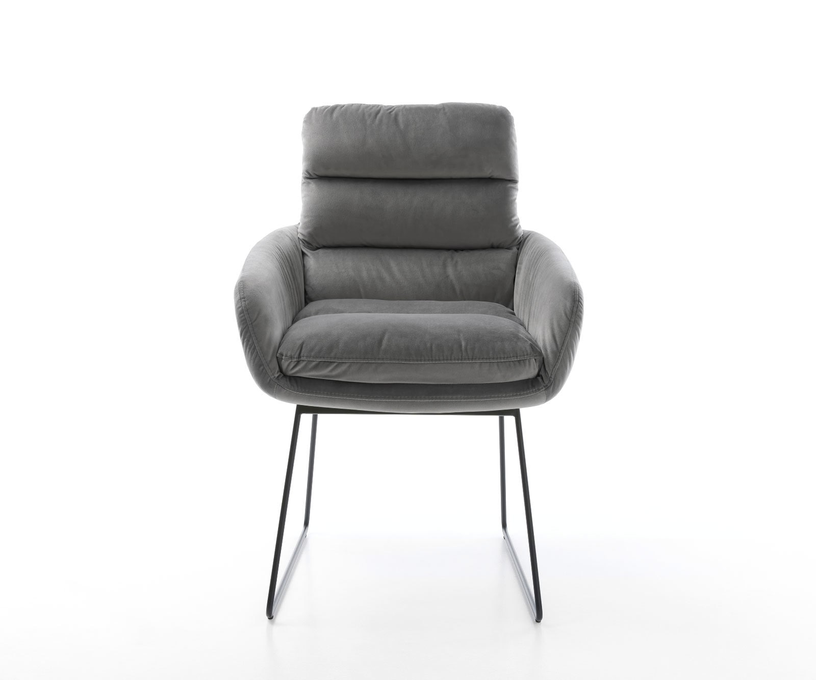 Esszimmerstuhl Abelia-Flex mit Armlehnen Samt Grau Kufengestell Schwarz 2