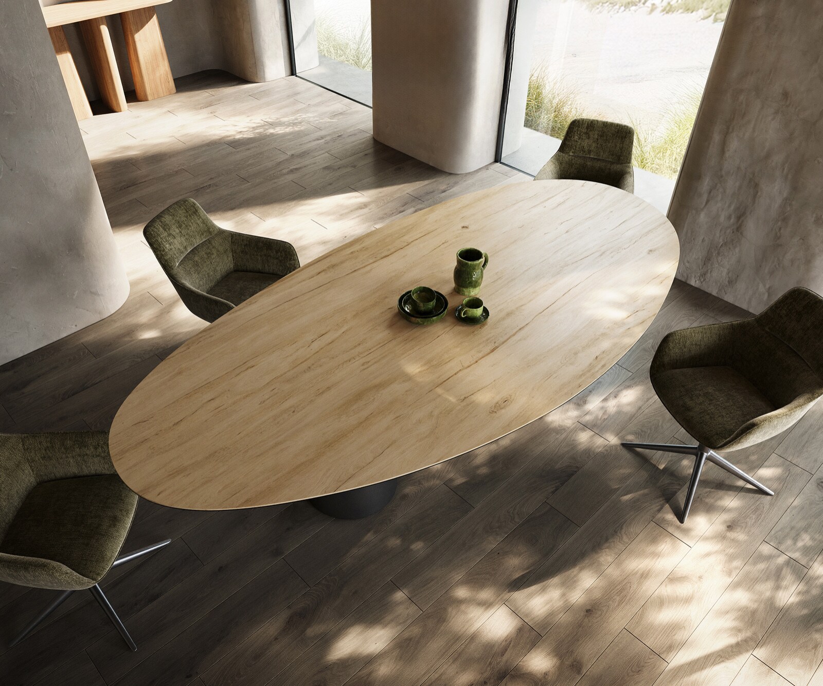 Esstisch Edge Oval 280x130 Keramik Laminam® Sabbia Eichefarbig Troa Edelstahl Graphit 4