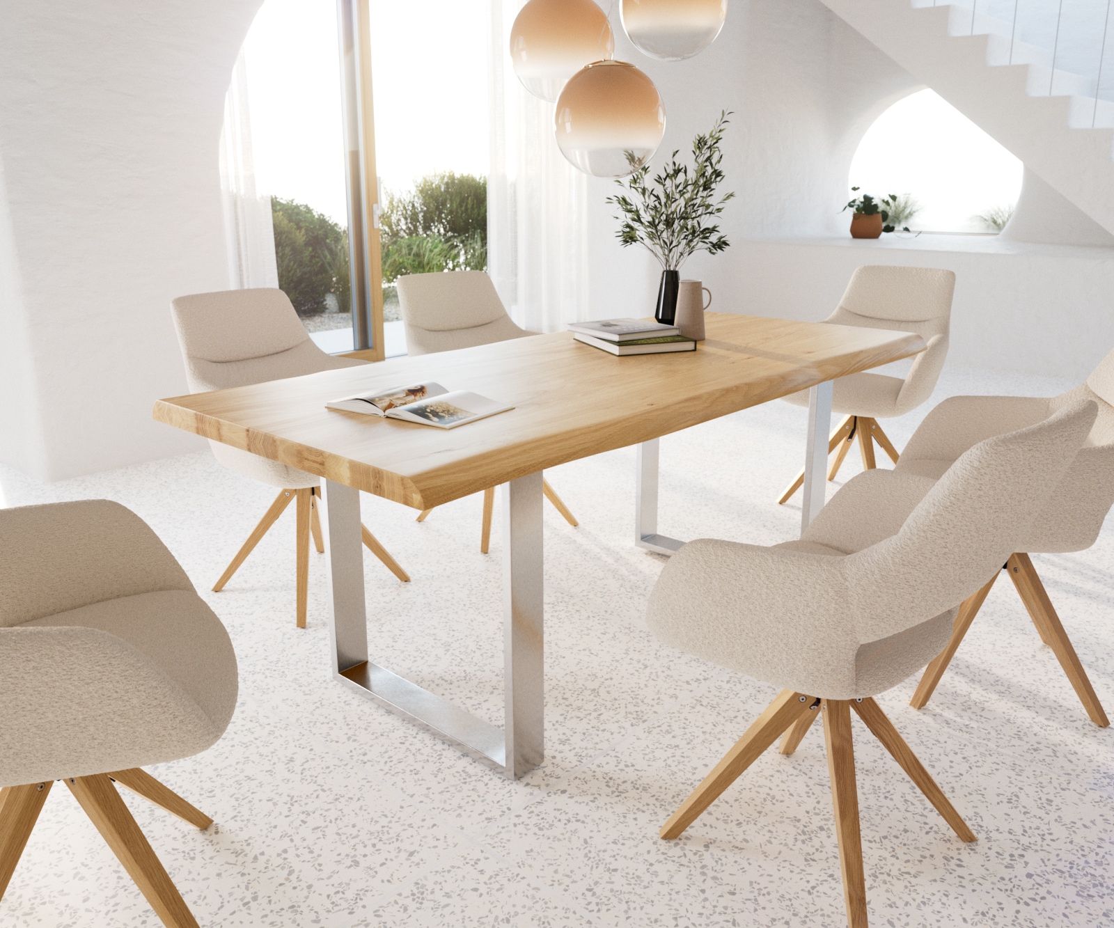 Esstisch Edge 200x100 Eiche Natur Edelstahl Schmal Live-Edge 6 Esstisch Edge 200x100 Eiche Natur Edelstahl Schmal Live-Edge 6