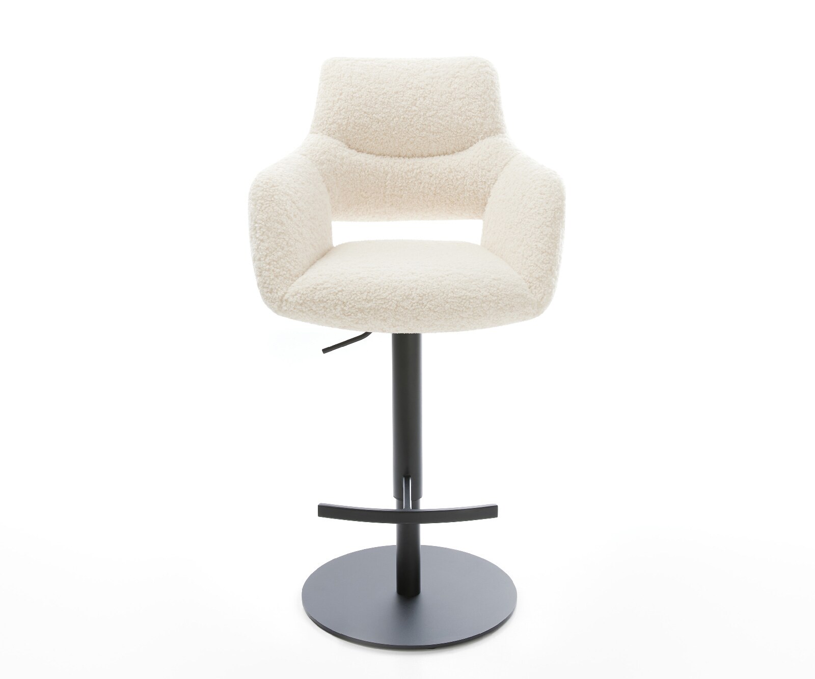 Chaise-de-bar Yago-Flex Tissu teddy Beige Pied pivotant réglable en hauteur Noir Noir Ressort ensaché 1