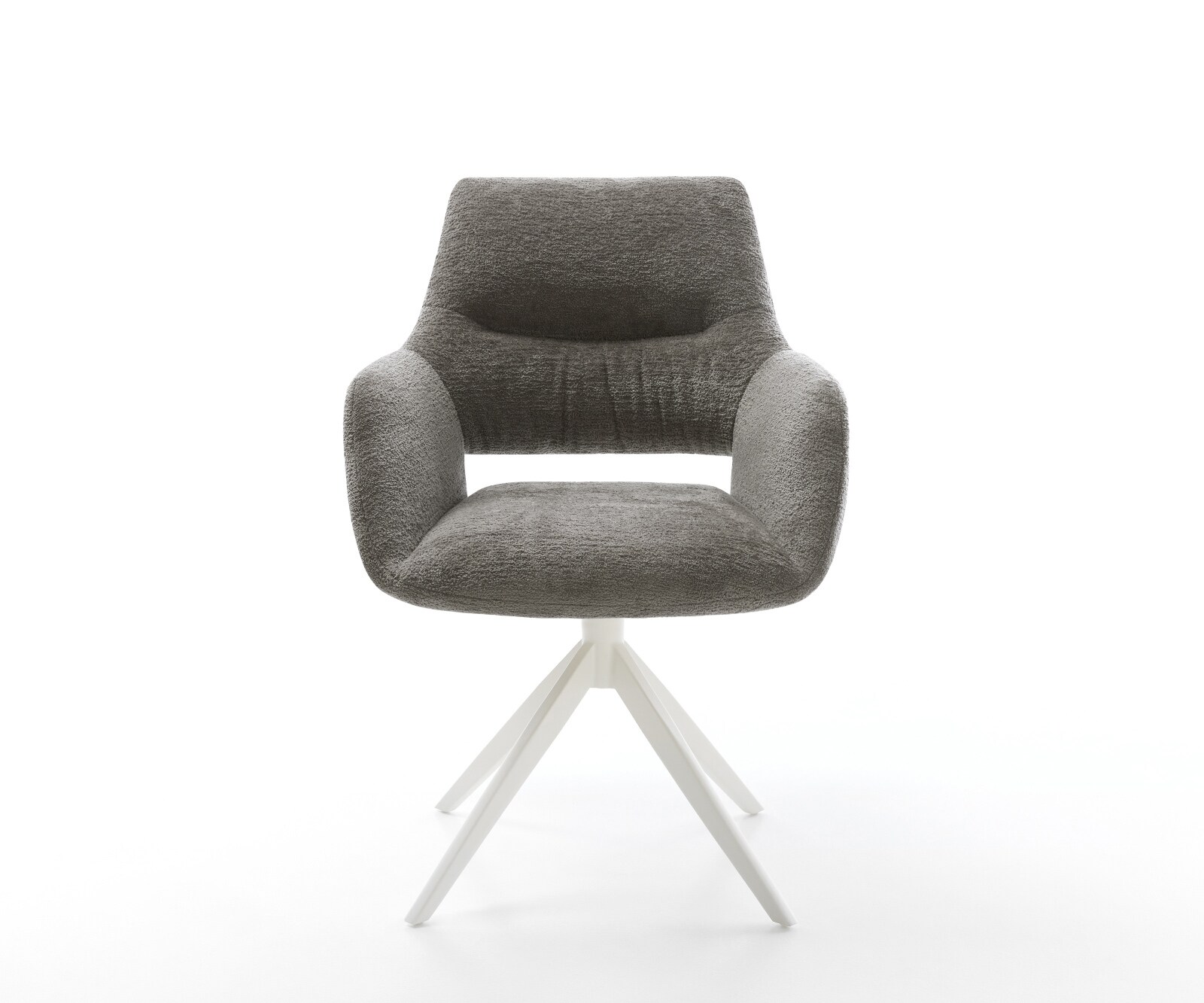 Drehstuhl Yago-Flex mit Armlehnen Bouclé Soft Schlamm Kreuzgestell breit Weiß 360° drehbar Wippfunktion Taschenfederkern 1