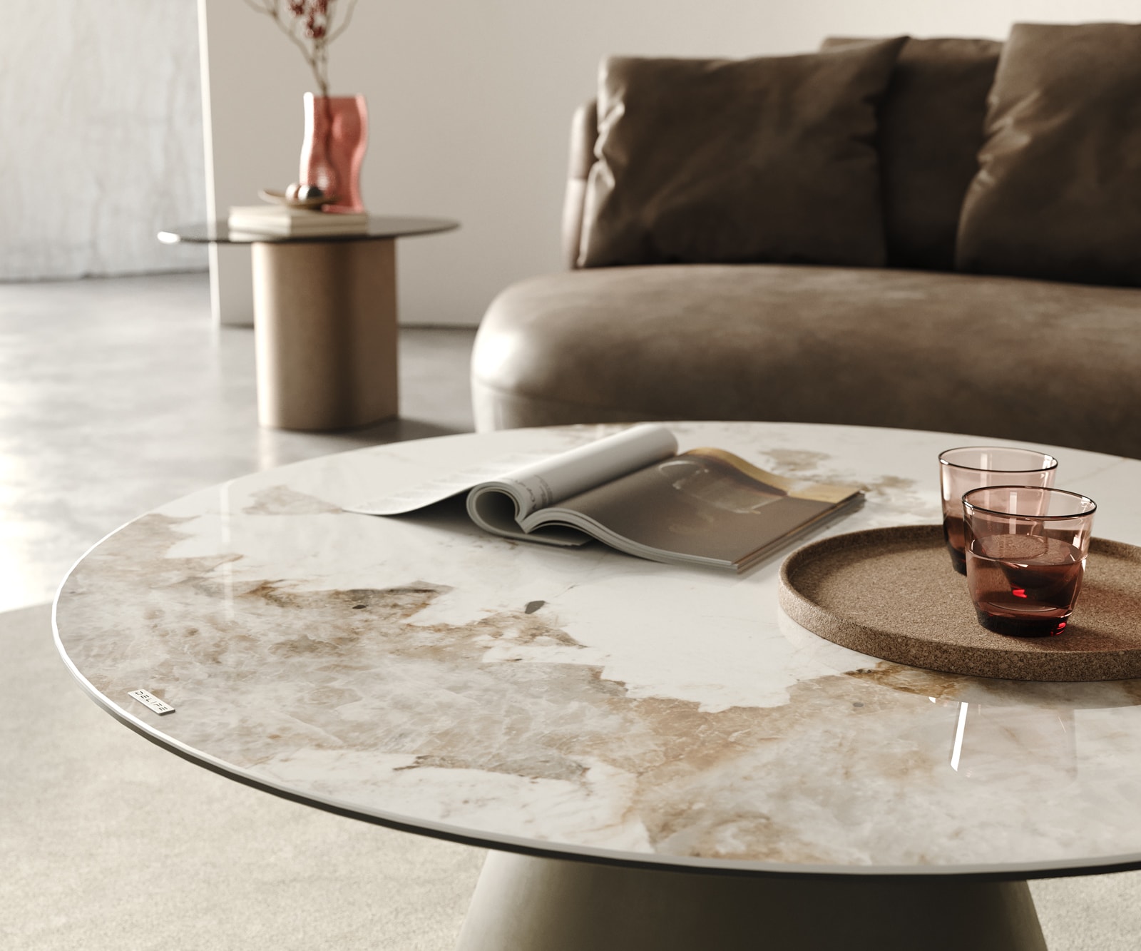 Couchtisch Borna 100x100 cm Keramik Minas Melange Weiß-Beige Gestell Konisch Effektfinish Titan 7