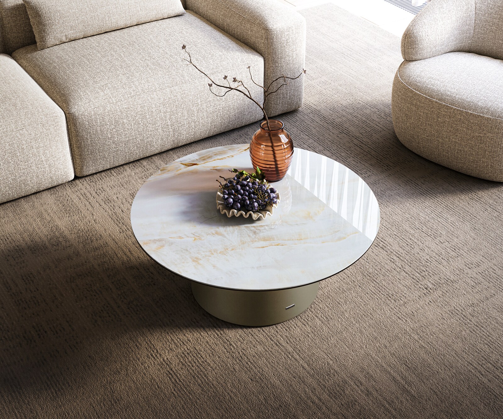 Couchtisch Edge Rund 90x90 cm Keramik Onyx Pearl Borna Effektfinish Titan 4