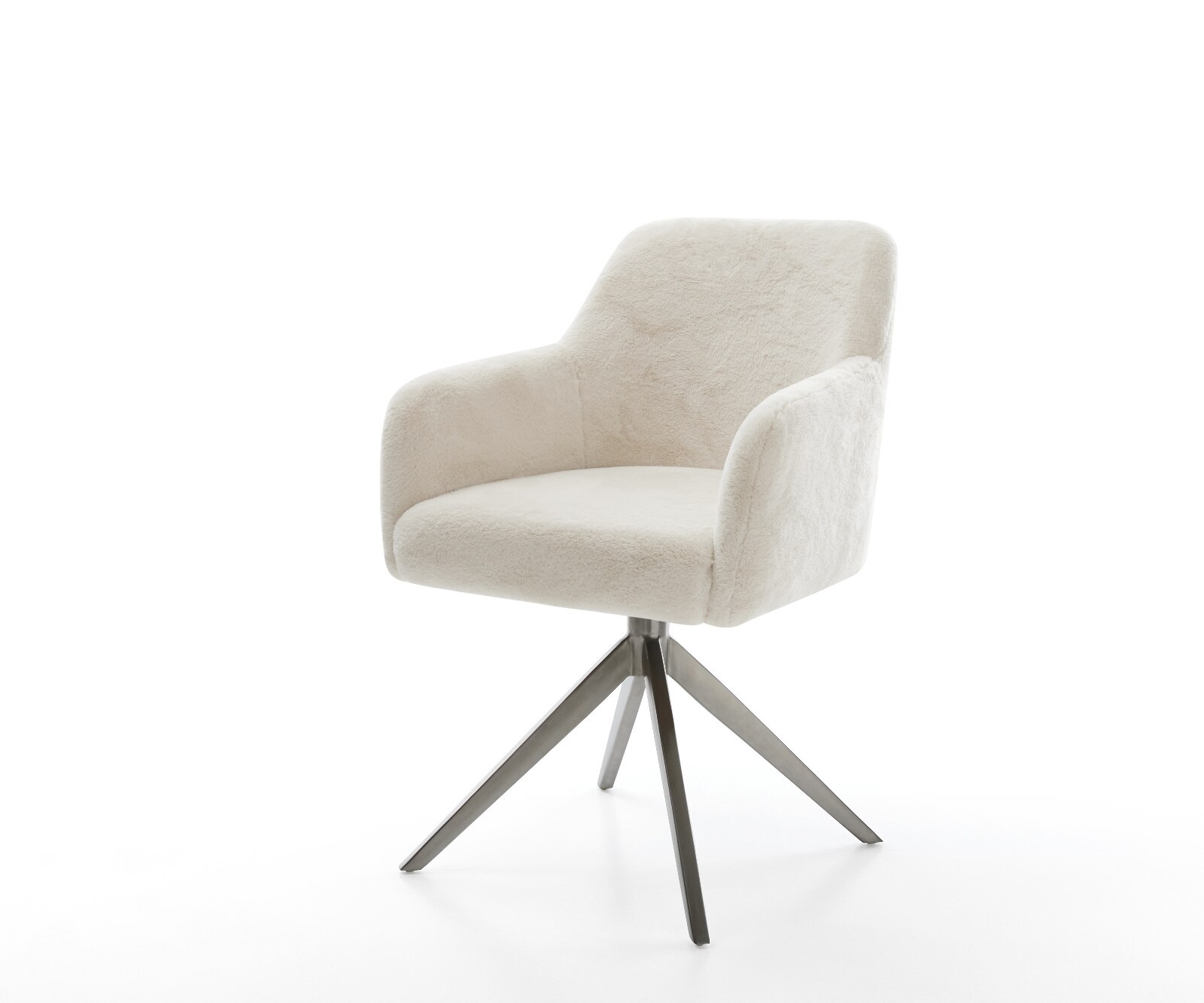 Drehstuhl Greg-Flex Plüsch Creme-Weiß Kreuzgestell breit Graphit 360° drehbar Wippfunktion Taschenfederkern