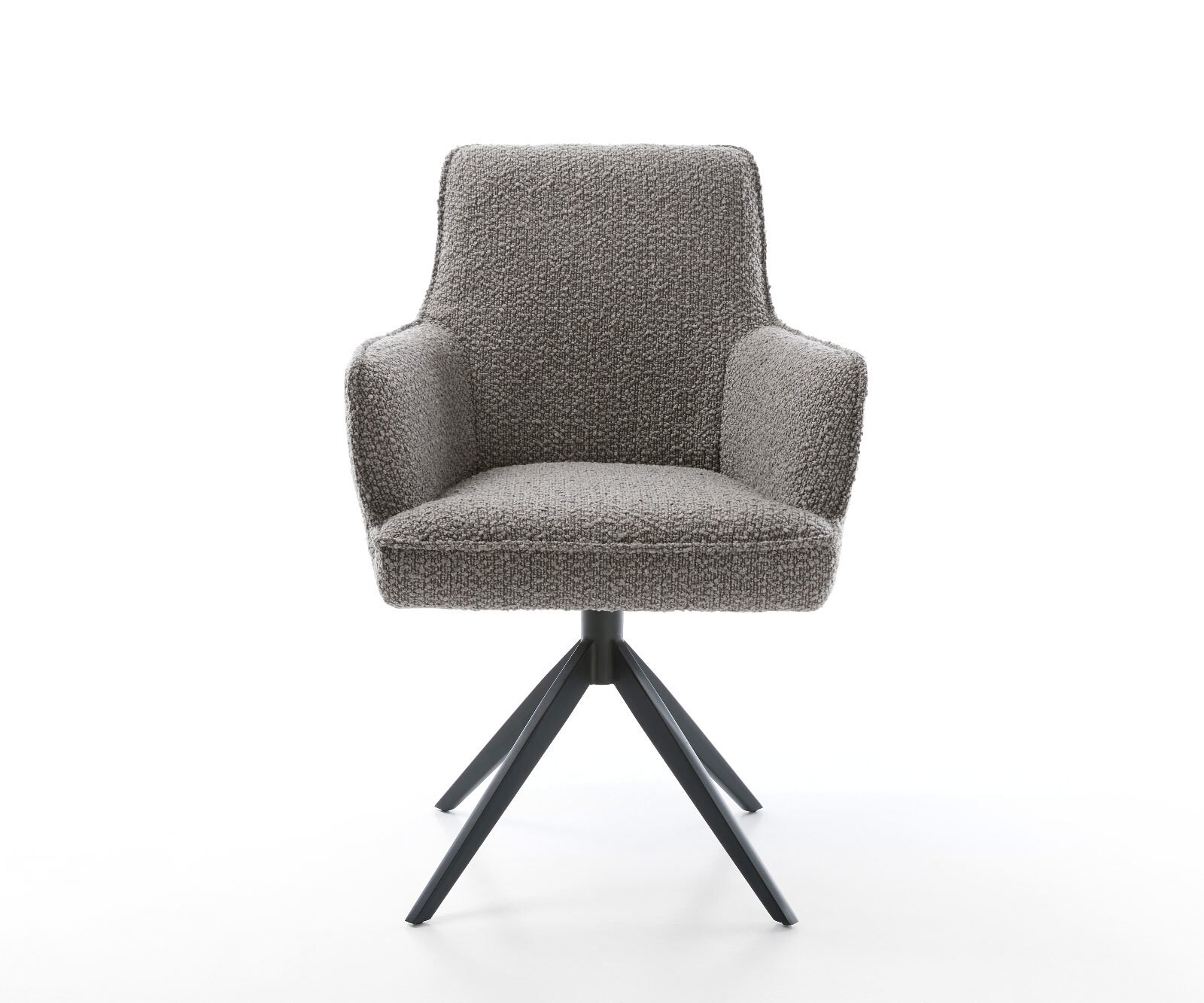 Drehstuhl Heira-Flex mit Armlehnen Bouclé Silbergrau Kreuzgestell breit Schwarz 360° drehbar Wippfunktion Taschenfederkern 1