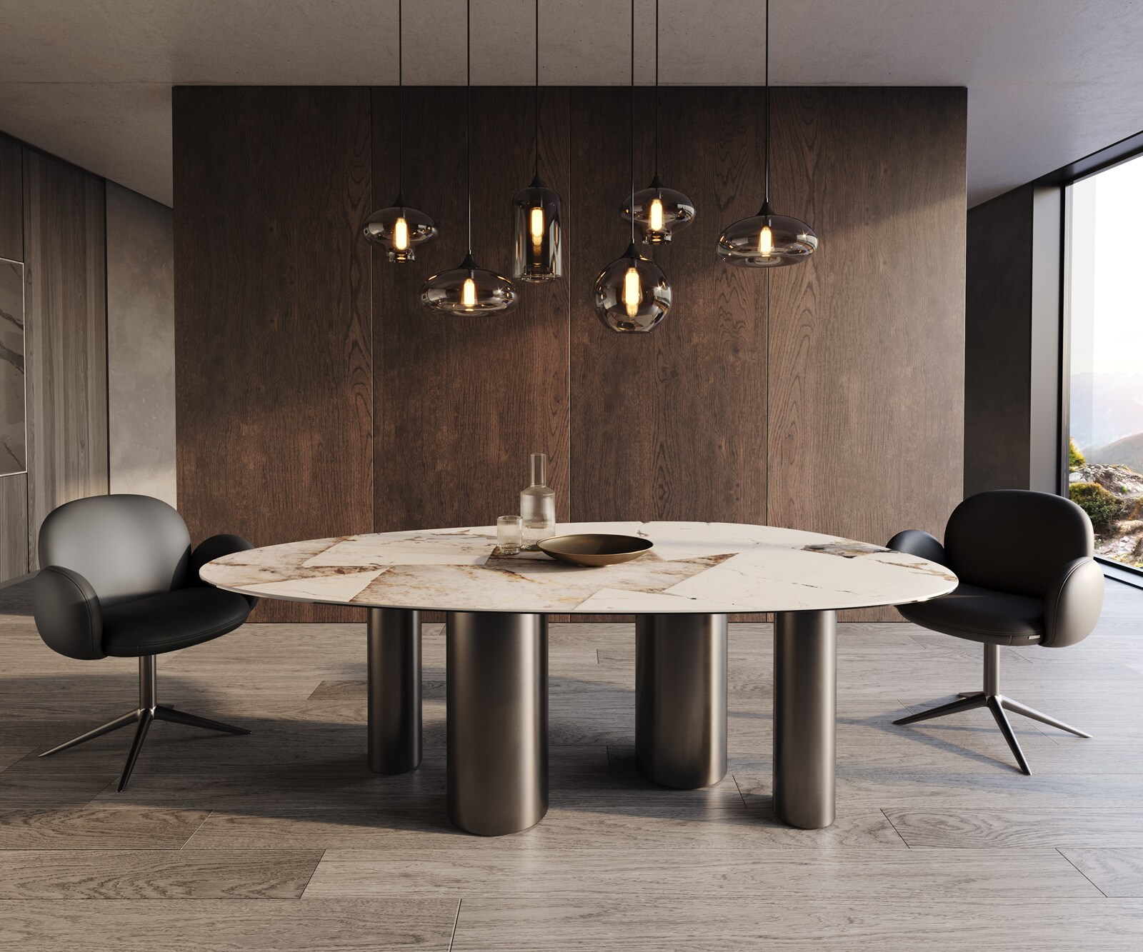 Piètement de table Pilier acier inoxydable graphite pour plateaux à partir de 200 cm 1