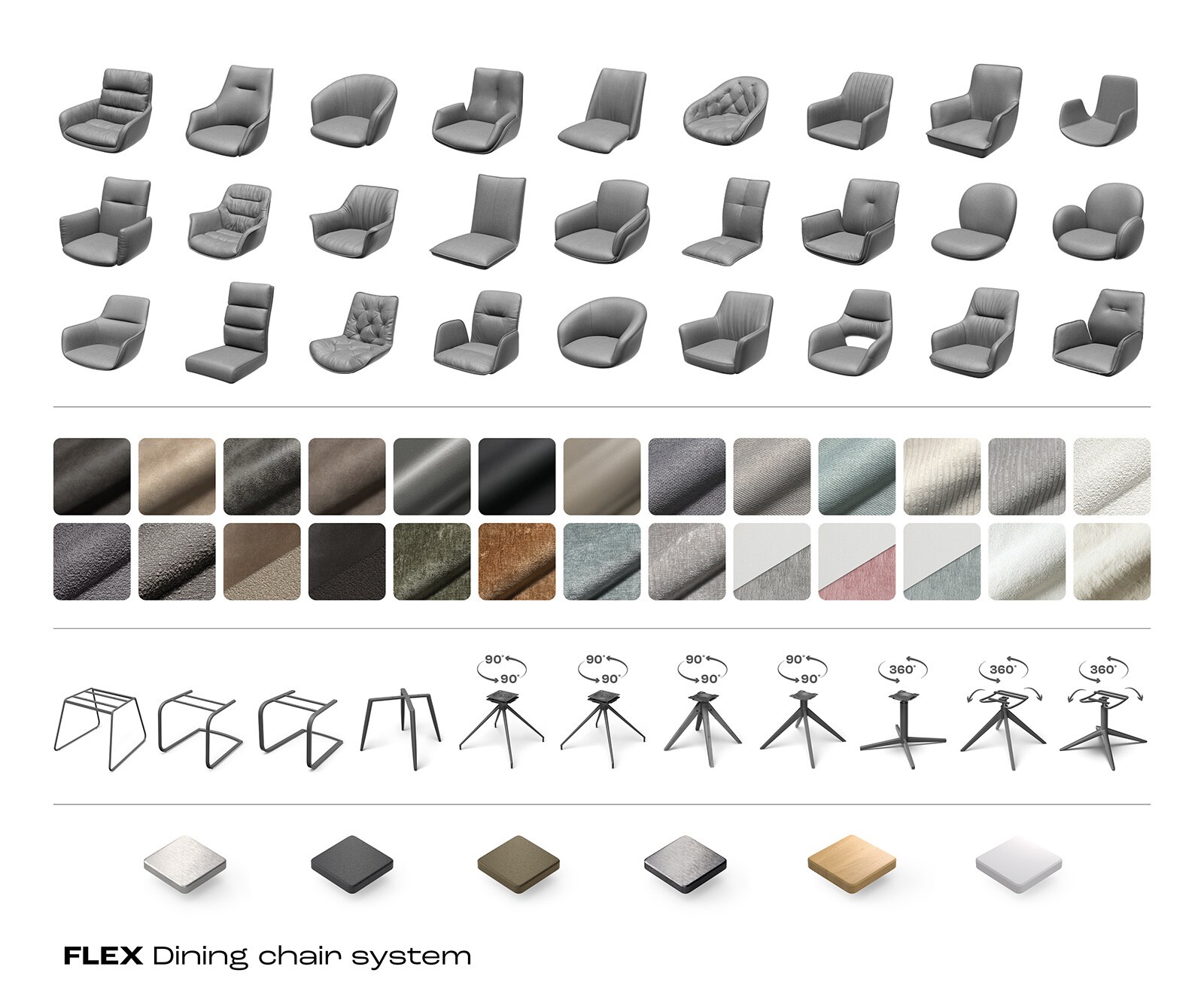 Drehstuhl Clea-Flex Materialmix Echtleder Weiß-Silbergrau Kreuzgestell breit Weiß 360° drehbar Wippfunktion 7