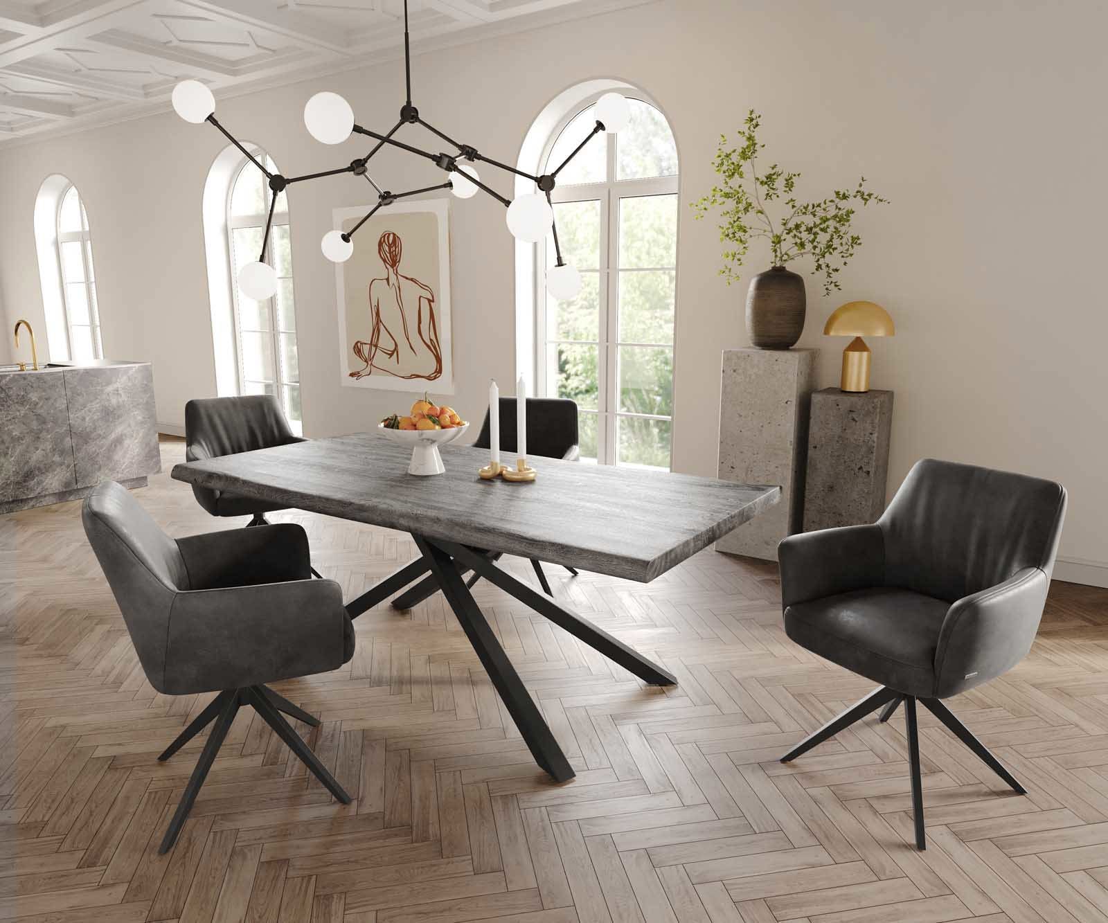 Drehstuhl Xana-Flex mit Armlehnen Mikrofaser Anthrazit Vintage Kreuzgestell breit Schwarz 360° drehbar Taschenfederkern 5