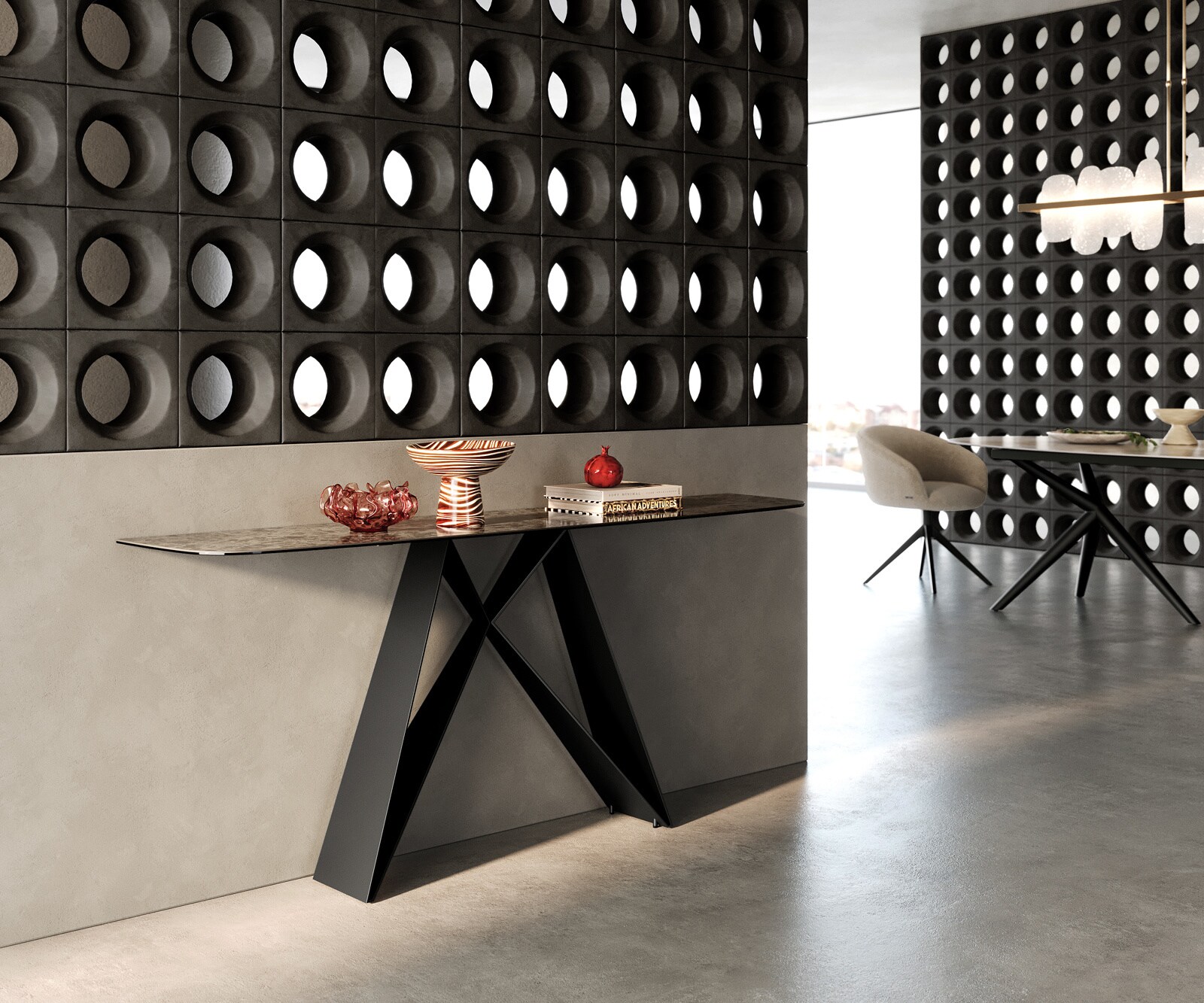 Console Edge forme bateau 180x40 cm Céramique Emperador Extra Lucidato Dunkelbraun Velio Métal Noir 6