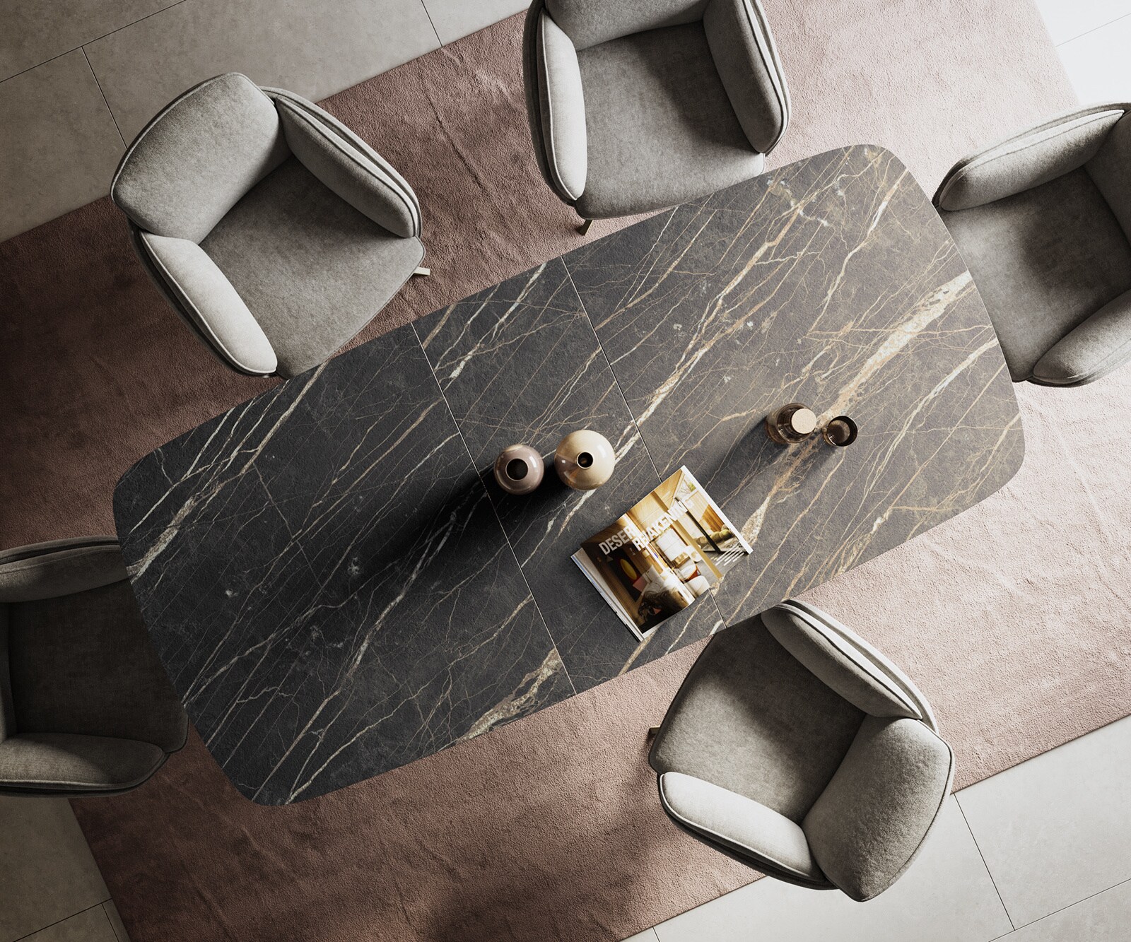 Esstisch Edge Boot 180-220x100 cm Laminam® Keramik Noir Desir Braun Kreuzgestell Rechteck Edelstahl Graphit ausziehbar 6