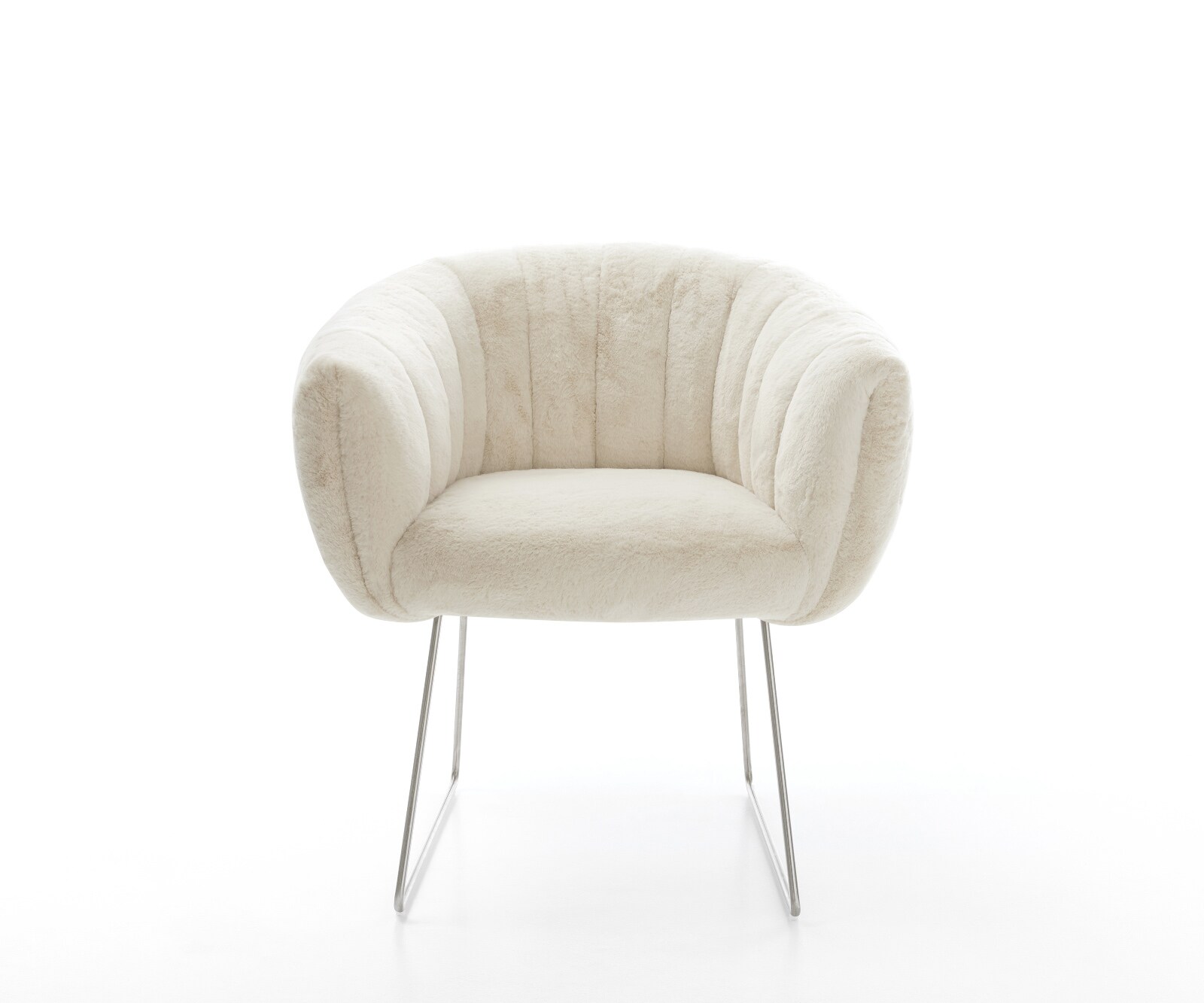 Esszimmerstuhl Jada-Flex Plüsch Creme-Weiß Kufengestell Edelstahl Taschenfederkern 2