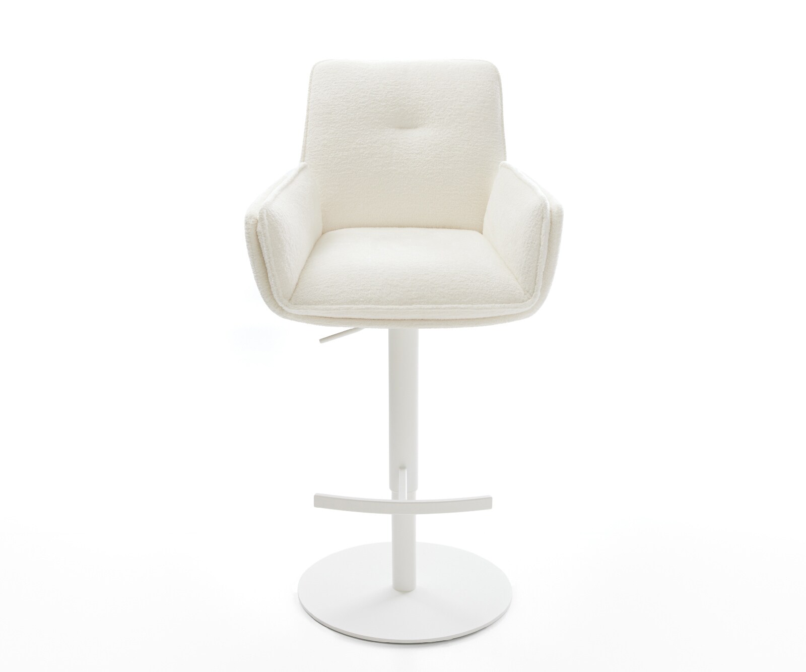 Barstuhl Nela-Flex Bouclé Soft Beige Drehfuß höhenverstellbar Metall Weiß 1