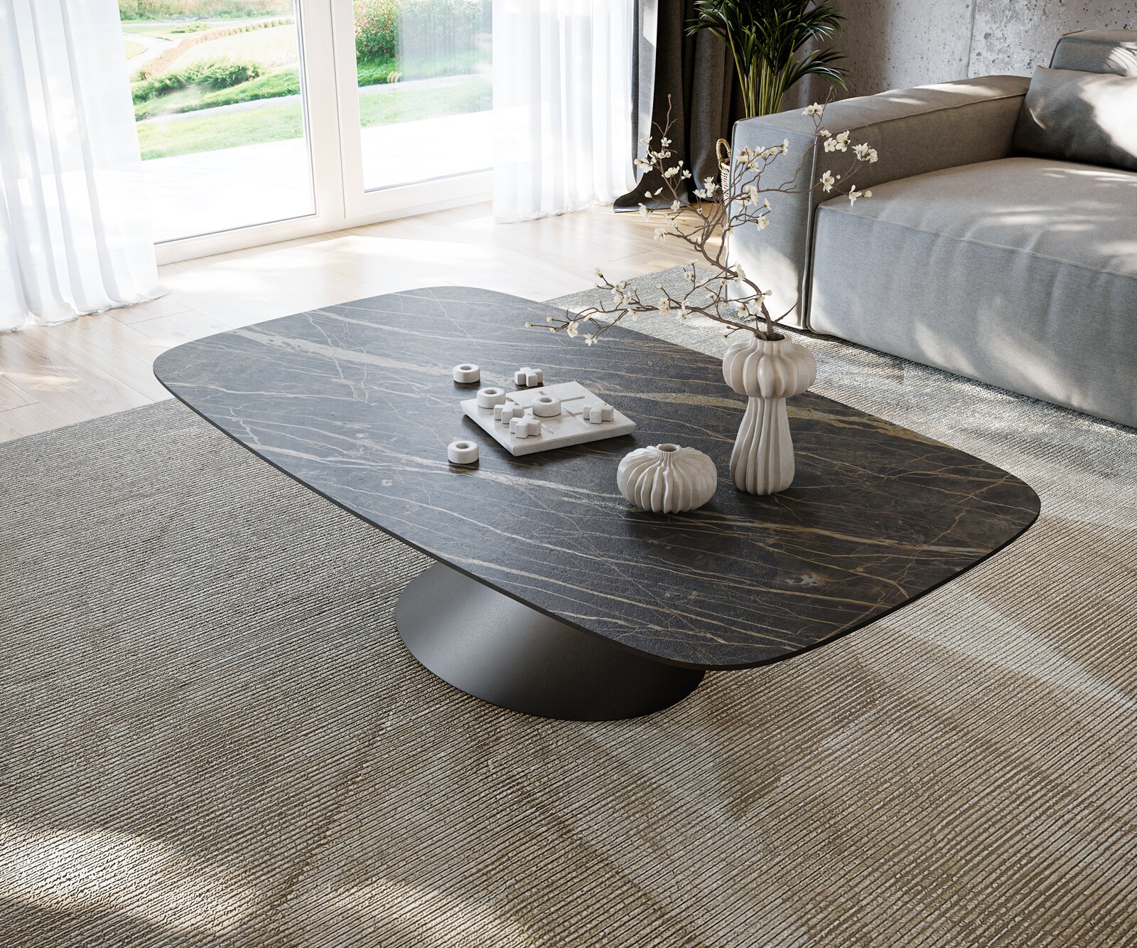 Table basse Edge Boot 140x80 cm céramique Laminam® Noir Desir brun Conis métal noir 4