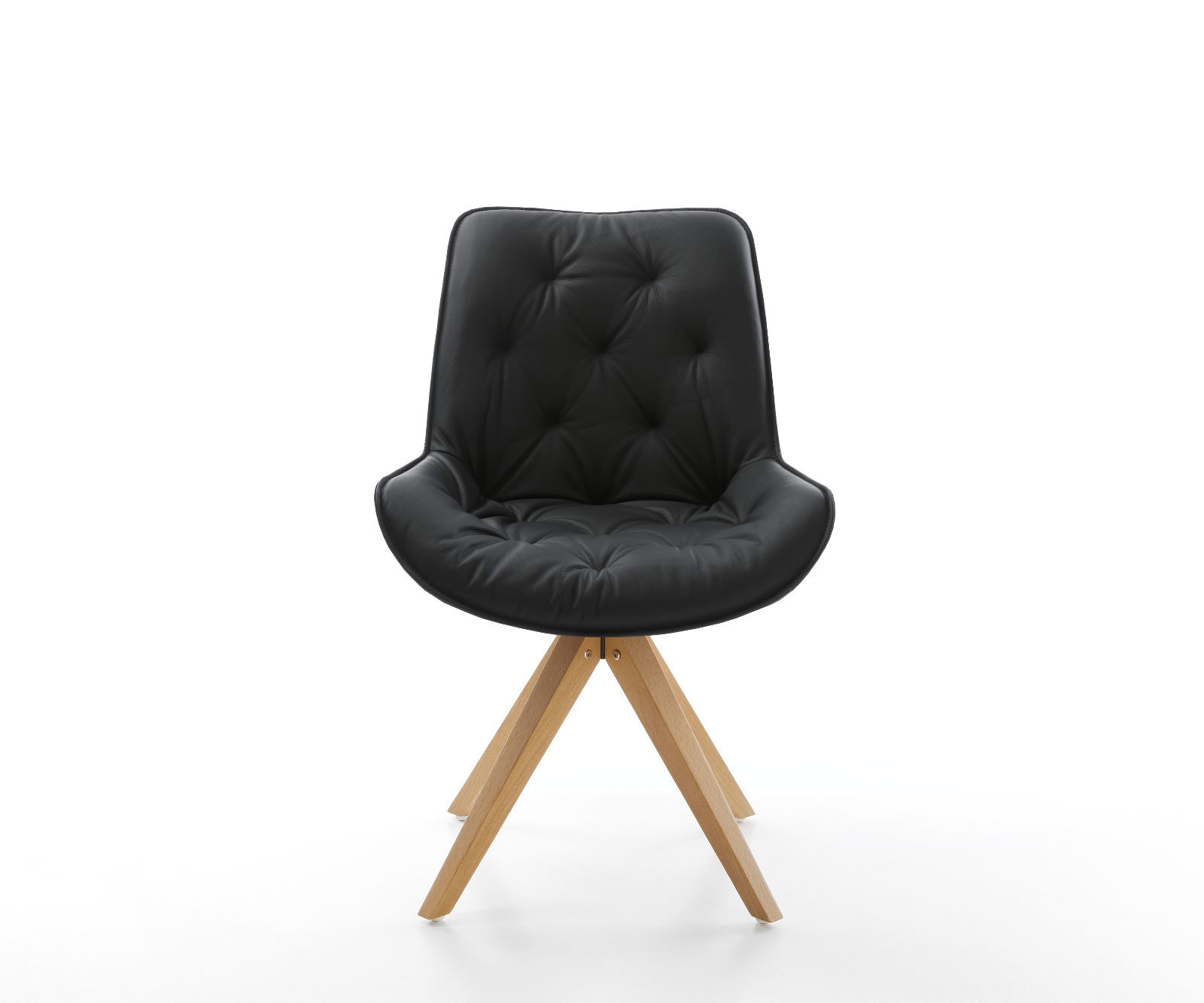 Chaise-de-salle-à-manger Taimi-Flex cuir de vache noir pied en bois angulaire naturel 2