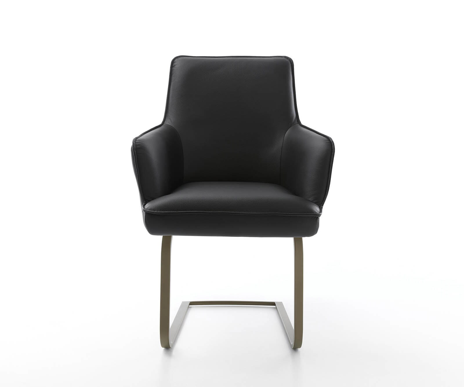 Cantilever Heira-Flex avec accoudoirs cuir de vache noir pied cantilever plat aspect titane ressorts ensachés 2
