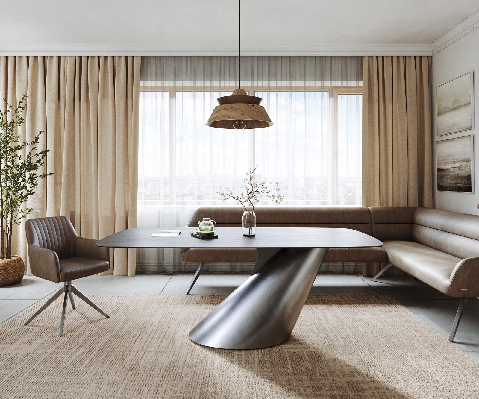 Esstisch Edge Boot 200x100 cm Keramik Boulevard Betonoptik Cono Metallic Silber 1