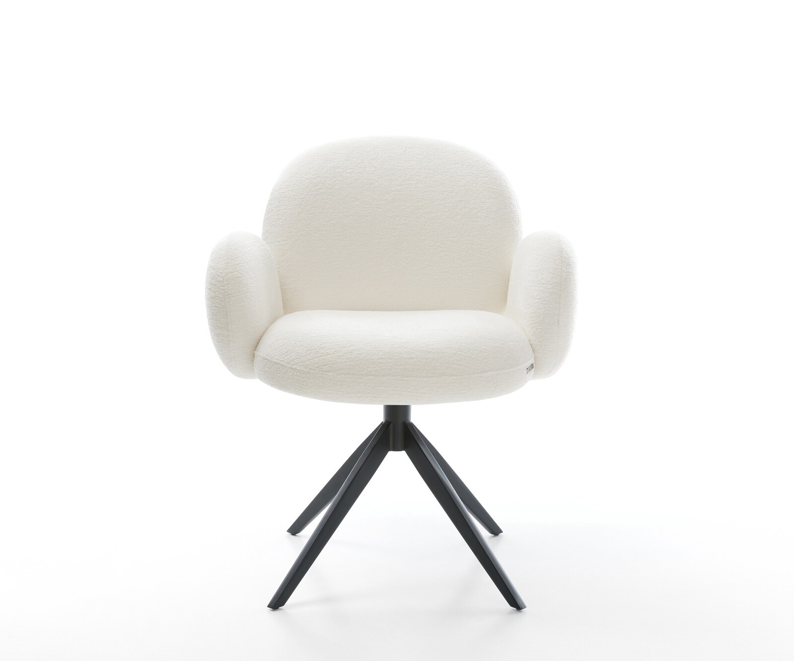 Drehstuhl Nube-Flex mit Armlehnen Bouclé Soft Beige Kreuzgestell breit Schwarz 360° drehbar Wippfunktion Taschenfederkern 1