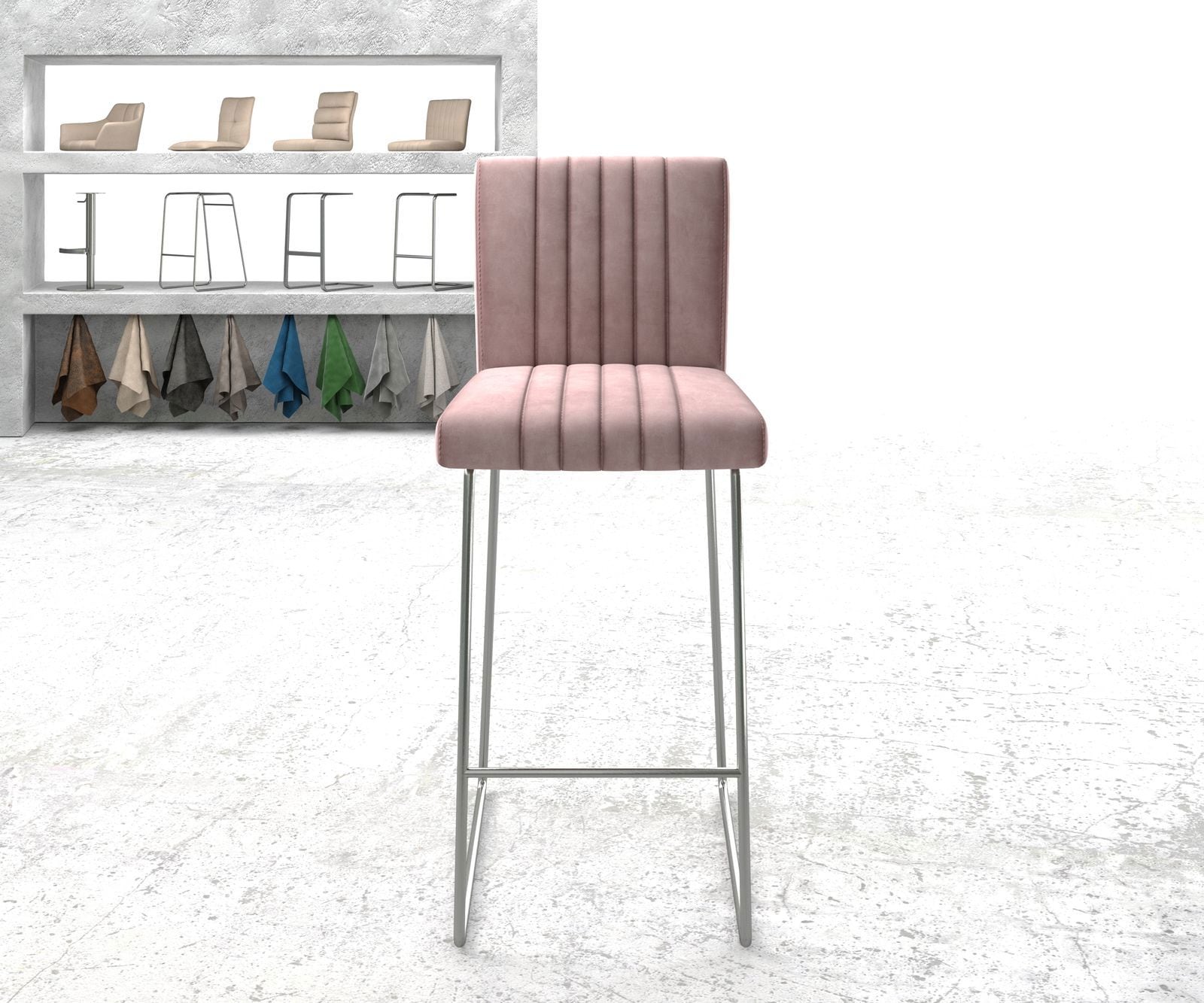 Barstuhl Luiga-Flex Samt Rosé Kufengestell Edelstahl 1 Barstuhl Luiga-Flex Samt Rosé Kufengestell Edelstahl 1