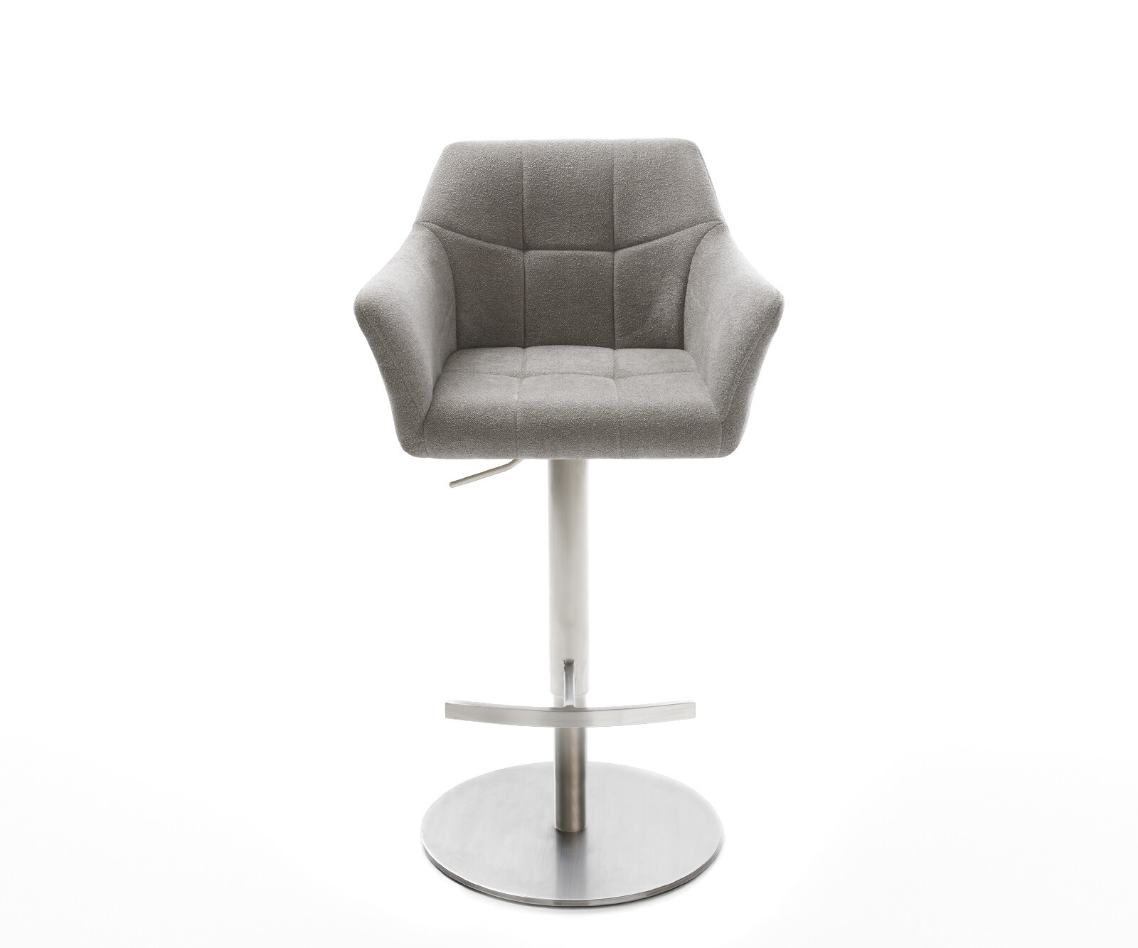 Chaise-de-bar Yulo-Flex Tissu structuré doux Gris Pied pivotant réglable en hauteur en acier inoxydable Argent 1