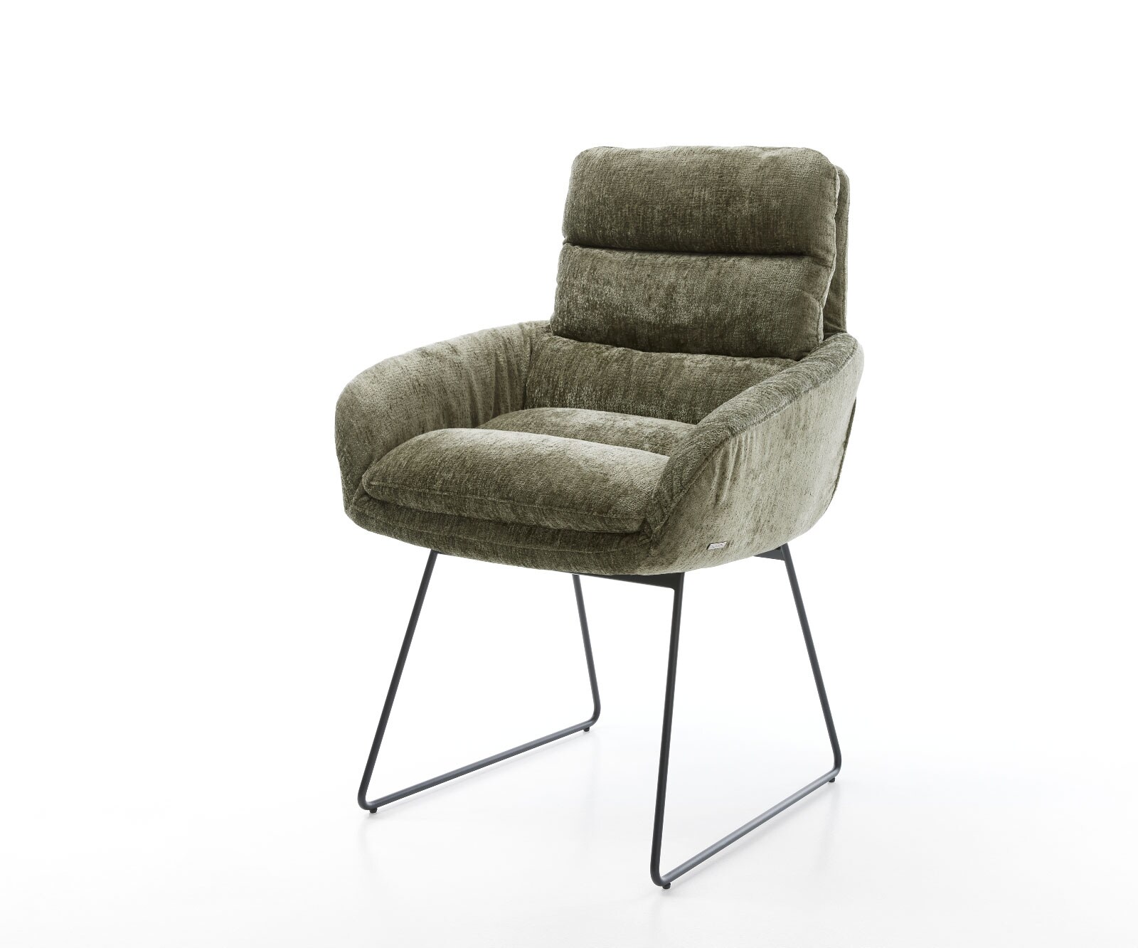 Esszimmerstuhl Abelia-Flex mit Armlehnen Chenille Olive Kufengestell Schwarz