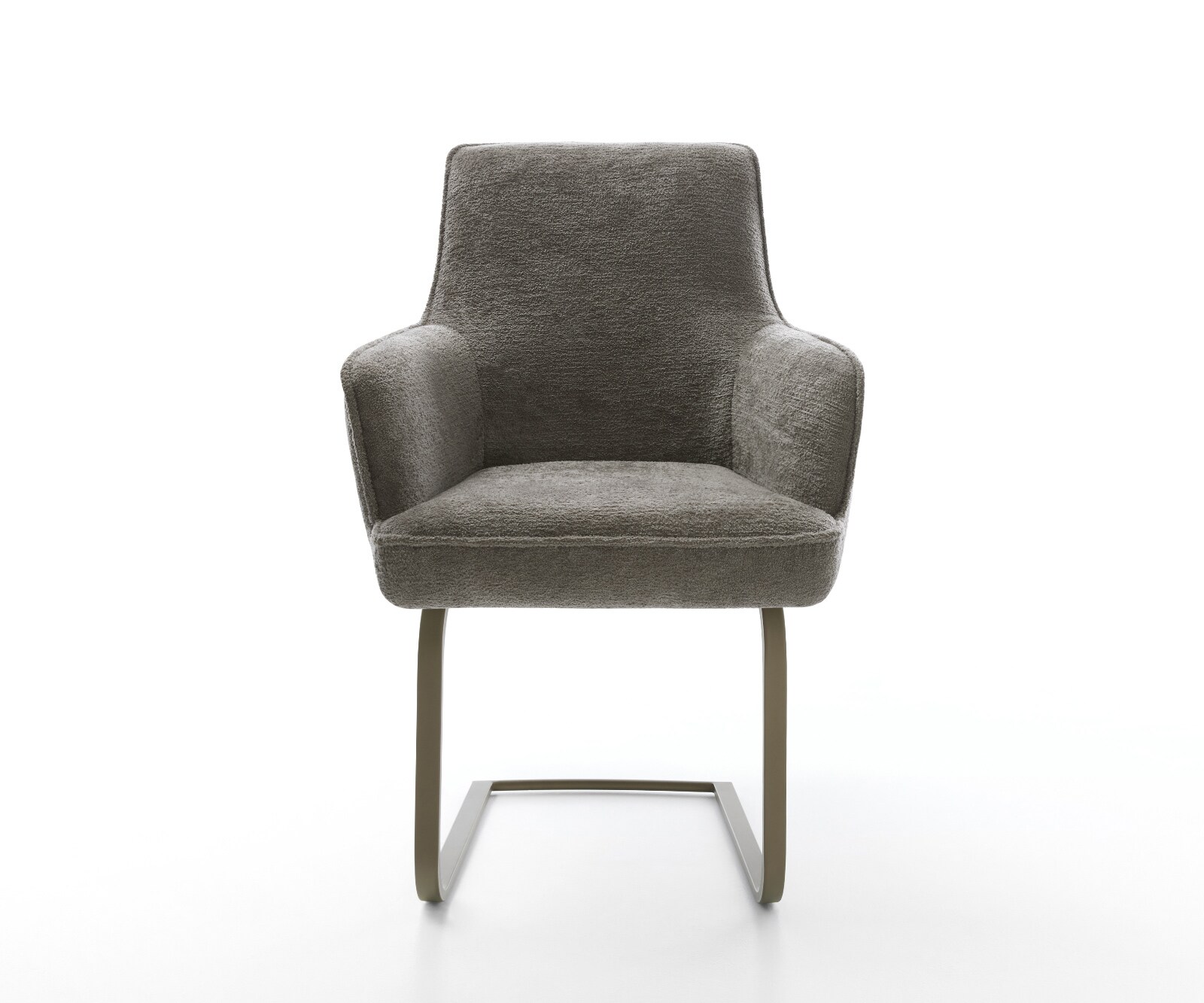 Freischwinger Heira-Flex mit Armlehnen Bouclé Soft Schlamm Freischwinger flach Effektfinish Titan Taschenfederkern 1