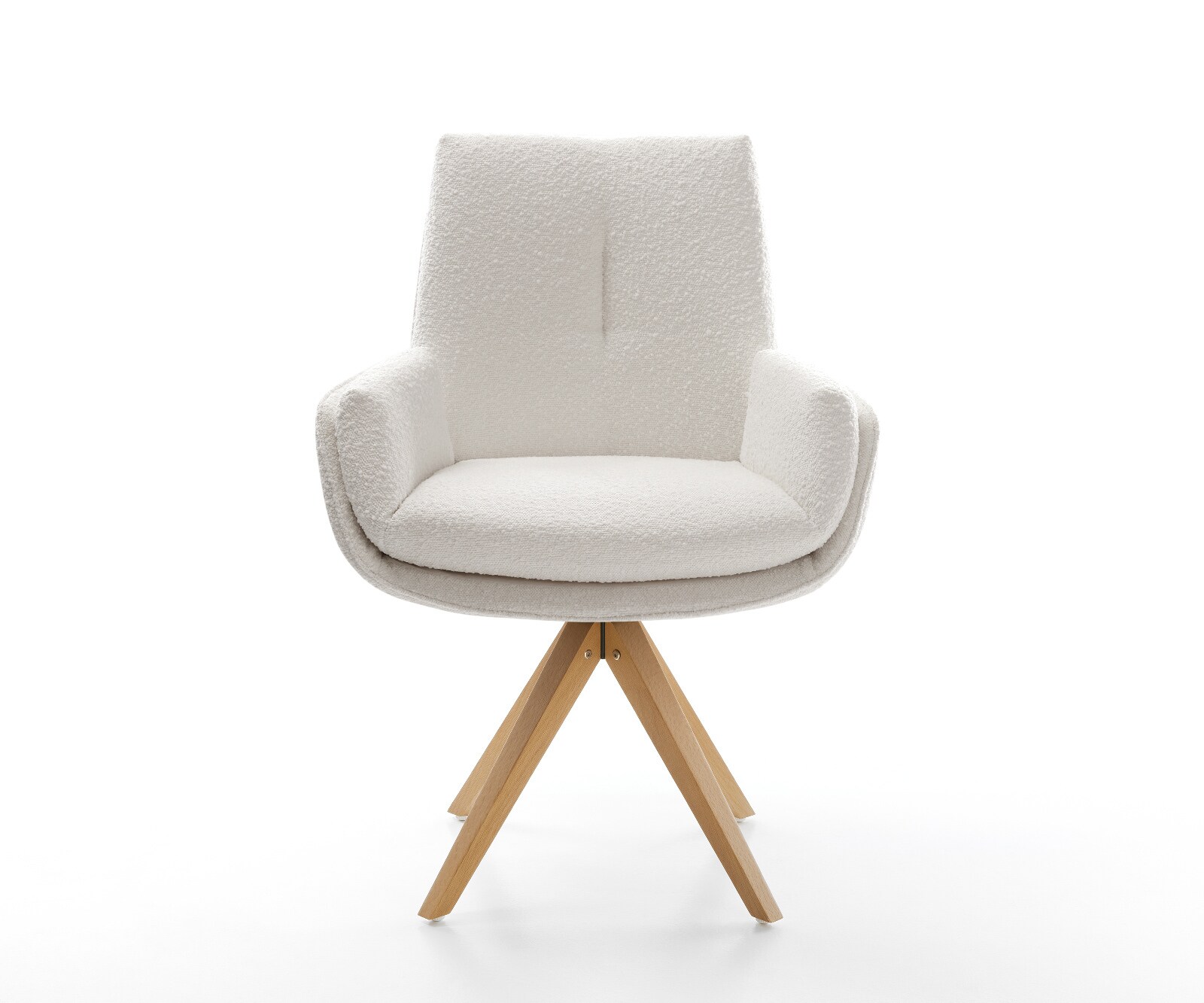 Drehstuhl Clea-Flex Bouclé Creme-Weiß Holzgestell kantig Natur 180° drehbar 1