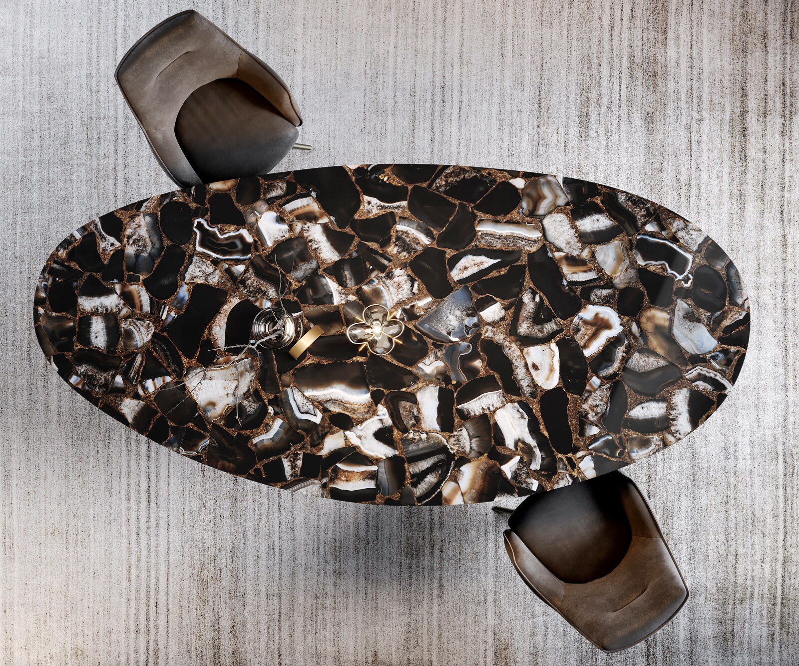 Esstisch Edge Oval 280x130 cm Keramik Iris FMG Agatablack Infinity Metall Effektfinish Titan 3