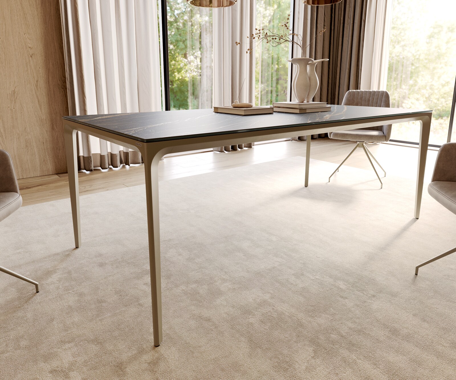 Esstisch Escina 200x100 cm Keramik Laminam®Noir Desir Braun Gestell Aluminium 5