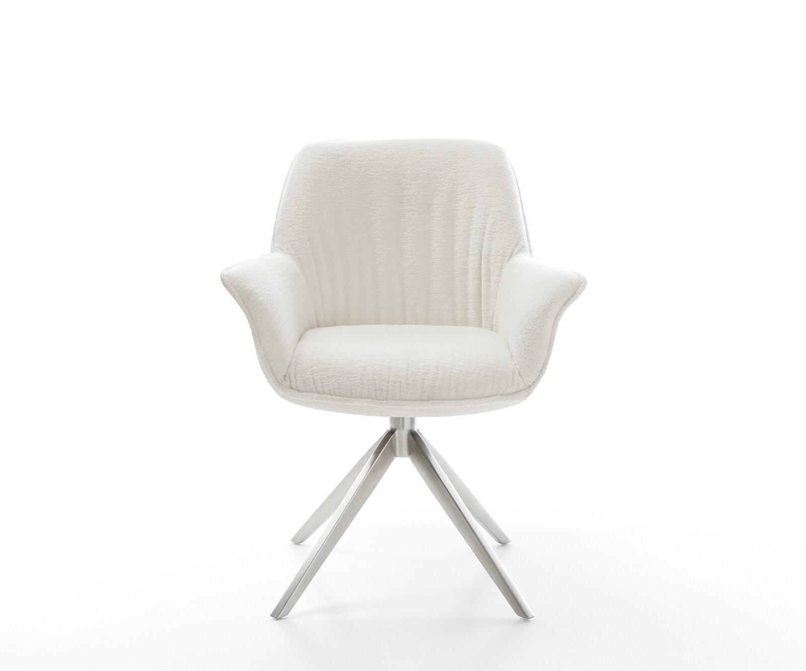 Drehstuhl Keila-Flex mit Armlehnen Bouclé Soft Beige Kreuzgestell breit Edelstahl 360° drehbar Wippfunktion 2