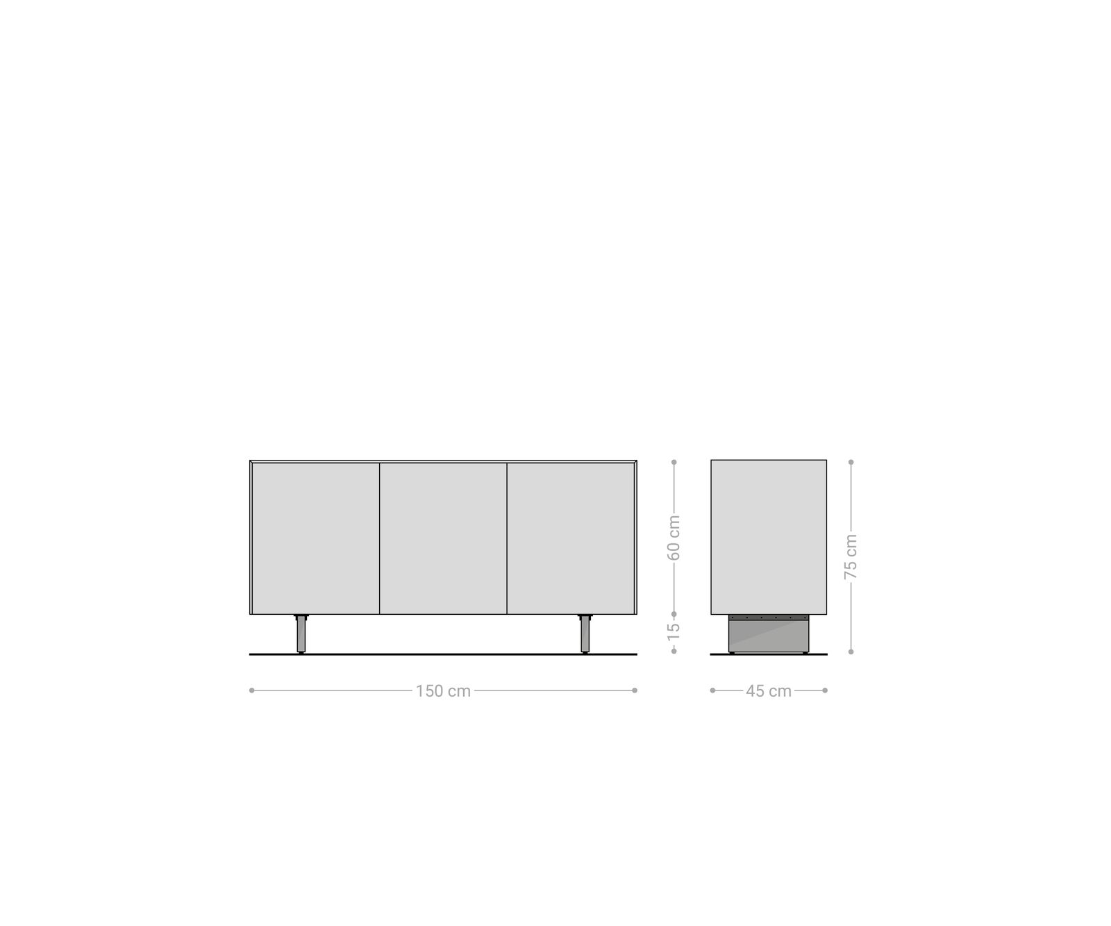 Buffet Cuor 150 cm Céramique Emperador Extra Lucidato brun foncé 3 Portes Pied optique flottant Verre acrylique 8