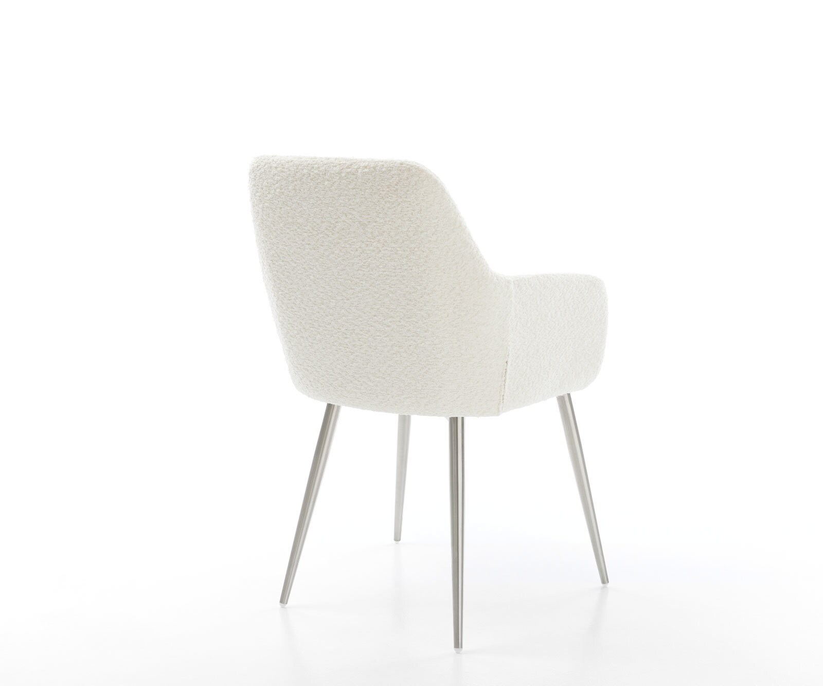 Chaise-de-salle-à-manger Pejo-Flex bouclé blanc 4 pieds coniques acier inoxydable brossé ressorts ensachés 4