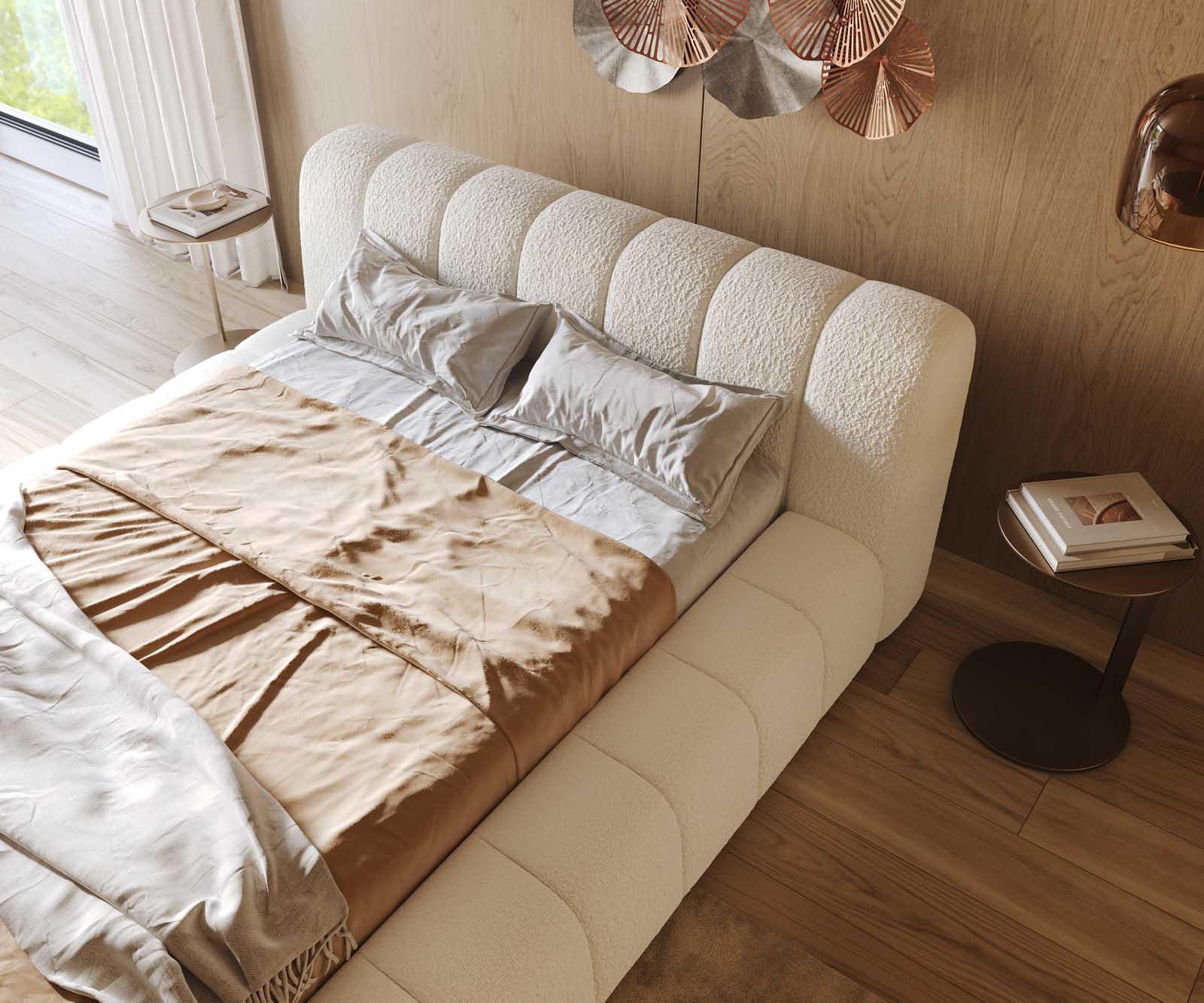 Polsterbettgestell Cutio 140x200 cm Bouclé Creme-Weiß 4 Polsterbettgestell Cutio 140x200 cm Bouclé Creme-Weiß 4