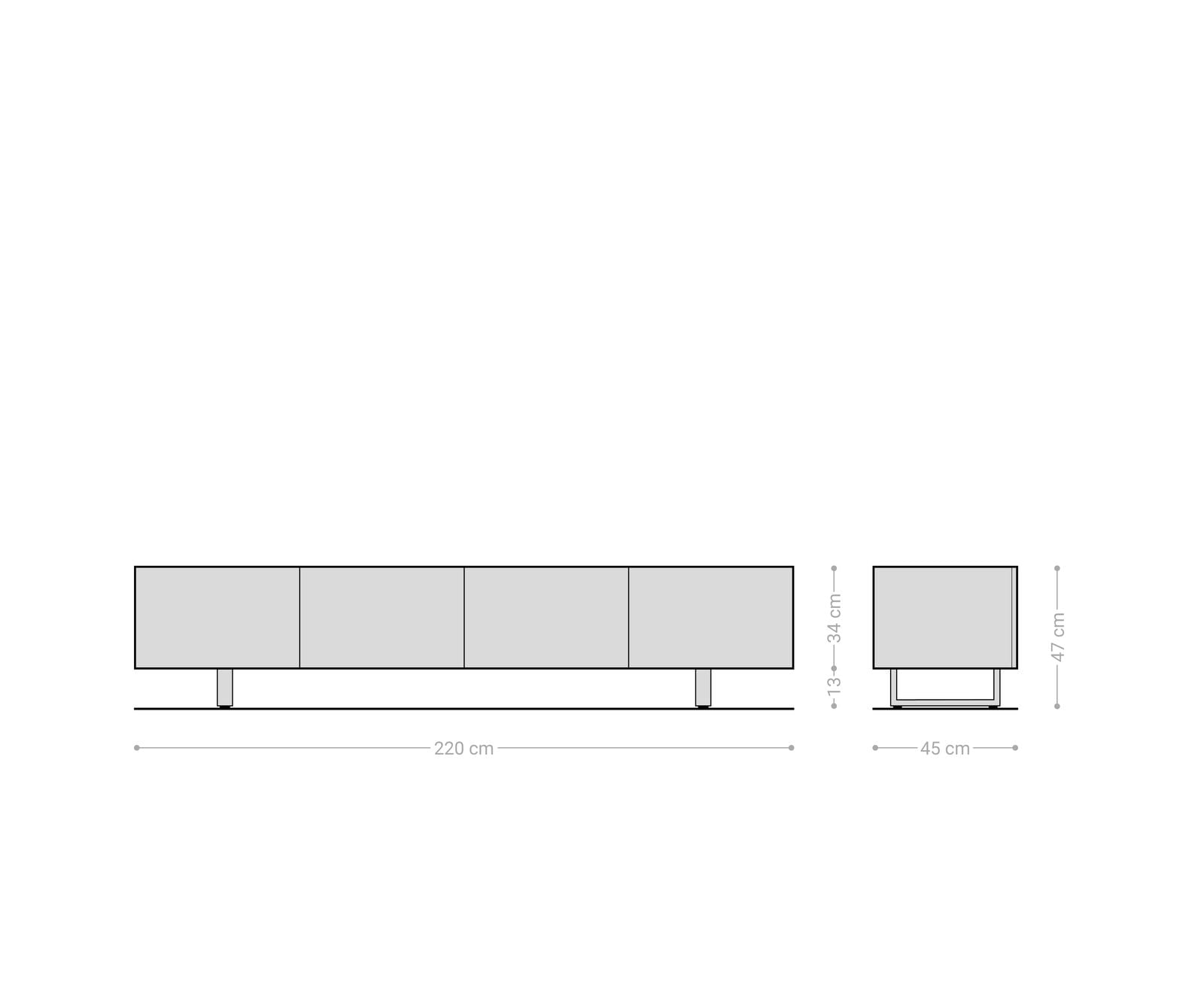 Lowboard Ashara 220 cm Eiche Natur 3D Effekt 4 Türen Kufe Edelstahl gebürstet 7