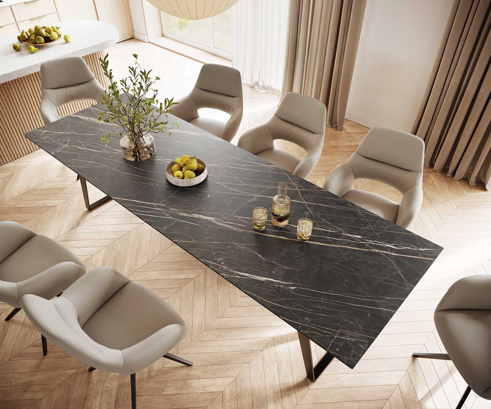 Table-à-manger Edge 300x100 céramique Laminam® noir desir brun métal oblique noir 3
