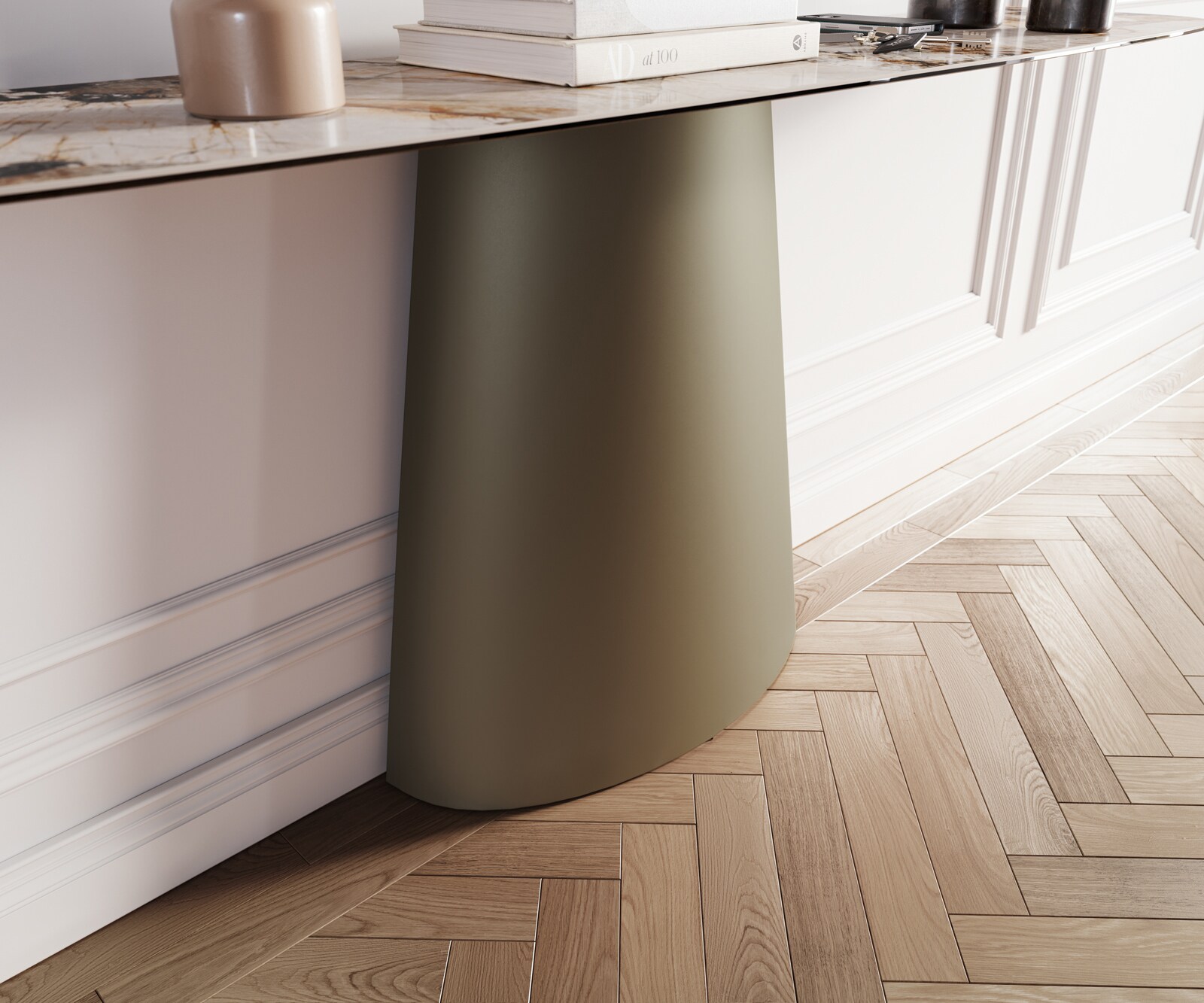 Konsolentisch Edge Boot 180x40 cm Keramik Patagonia Poliert Conos Metall Effektfinish Titan 5