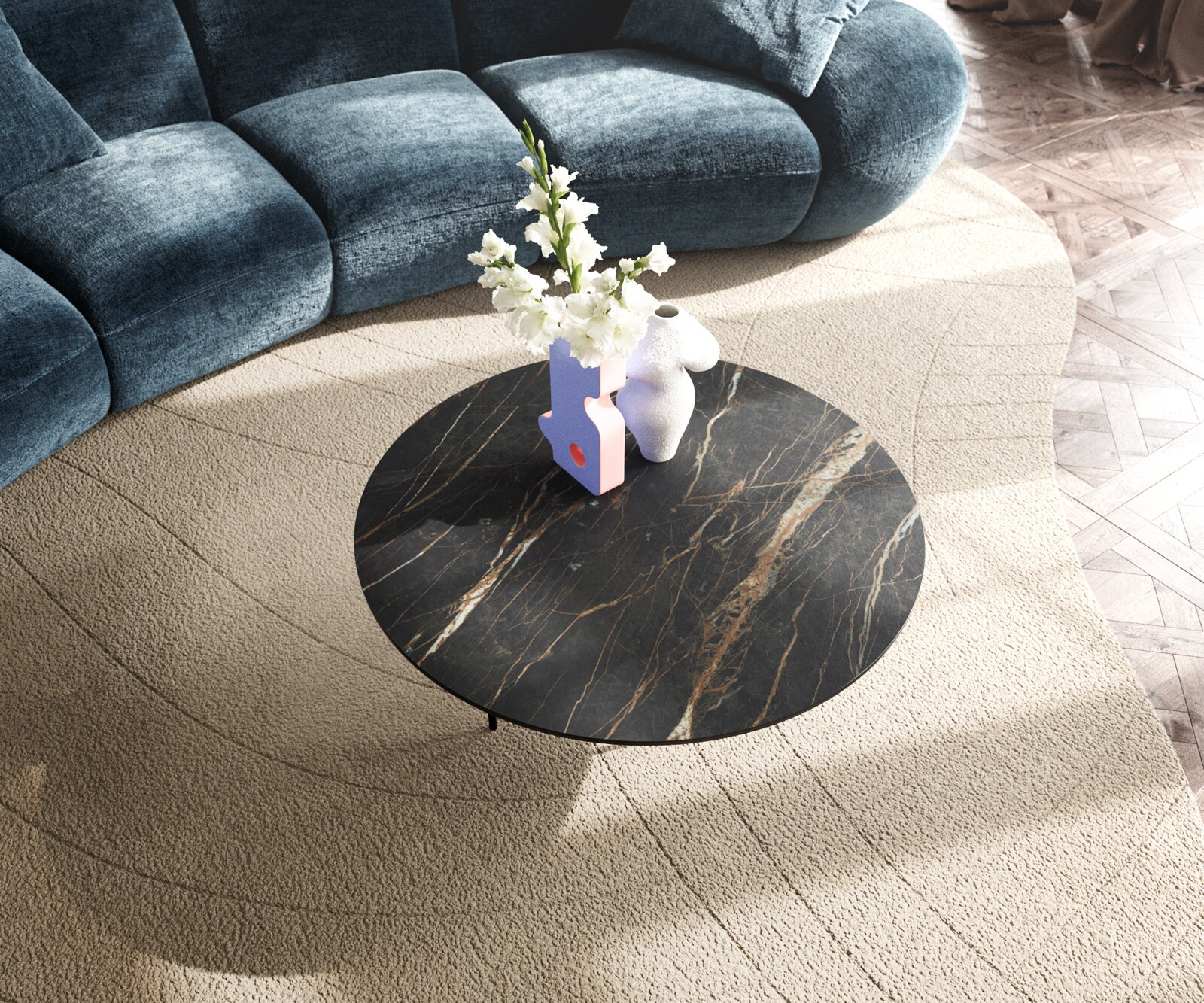 Table basse Edge rond 90x90 cm céramique Laminam® Noir Desir brun Trive métal noir 4
