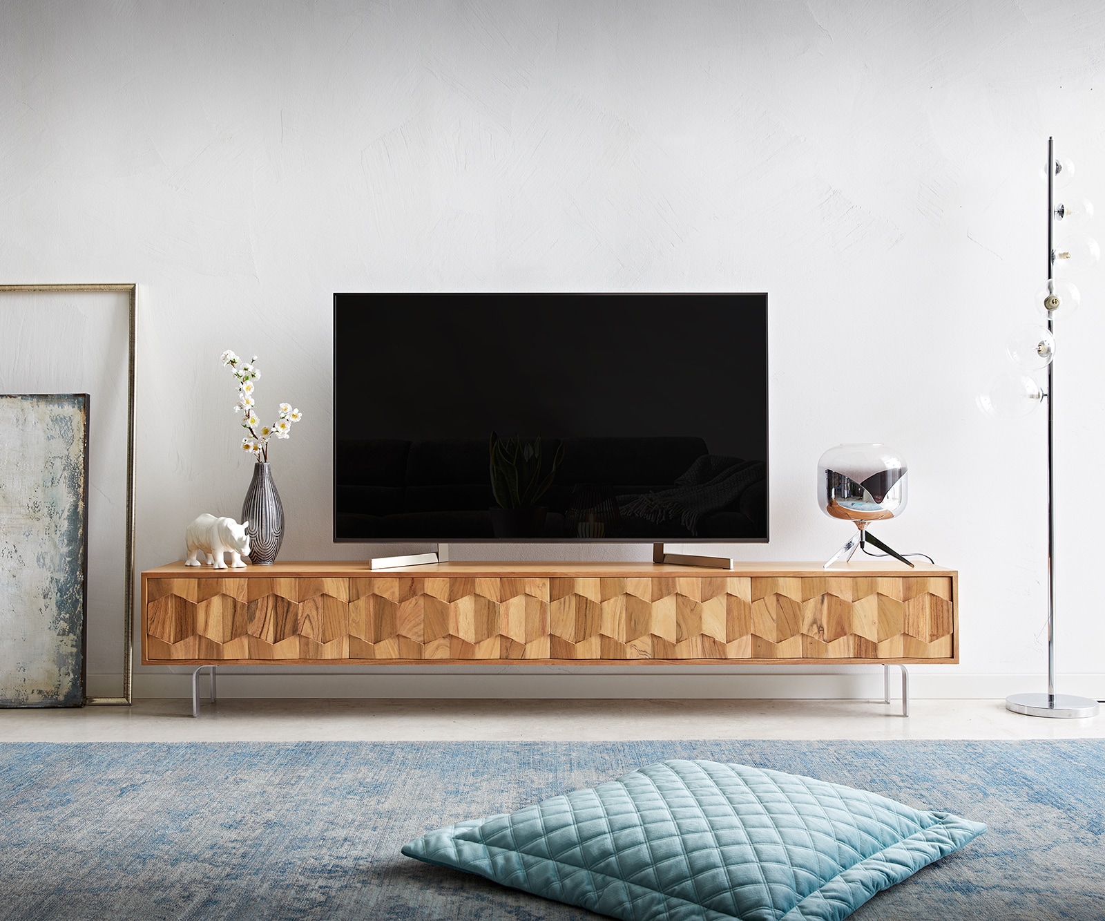 Buffet bas Fevo 220 cm acacia nature 4 portes flottant 1 Buffet bas Fevo 220 cm acacia nature 4 portes flottant 1