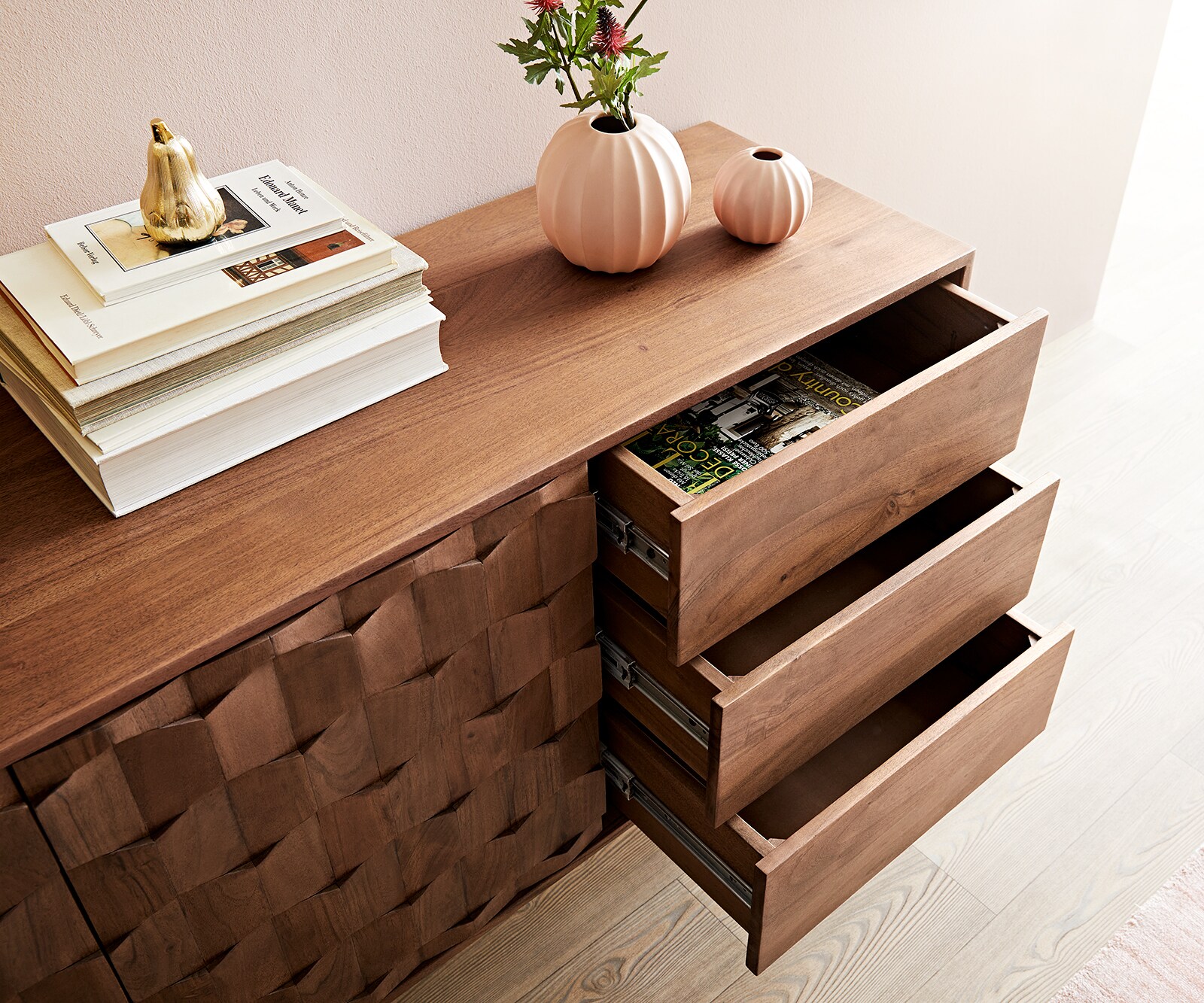 Buffet Fevo 175 cm acacia marron 2 portes 3 tiroirs Pied-L 4