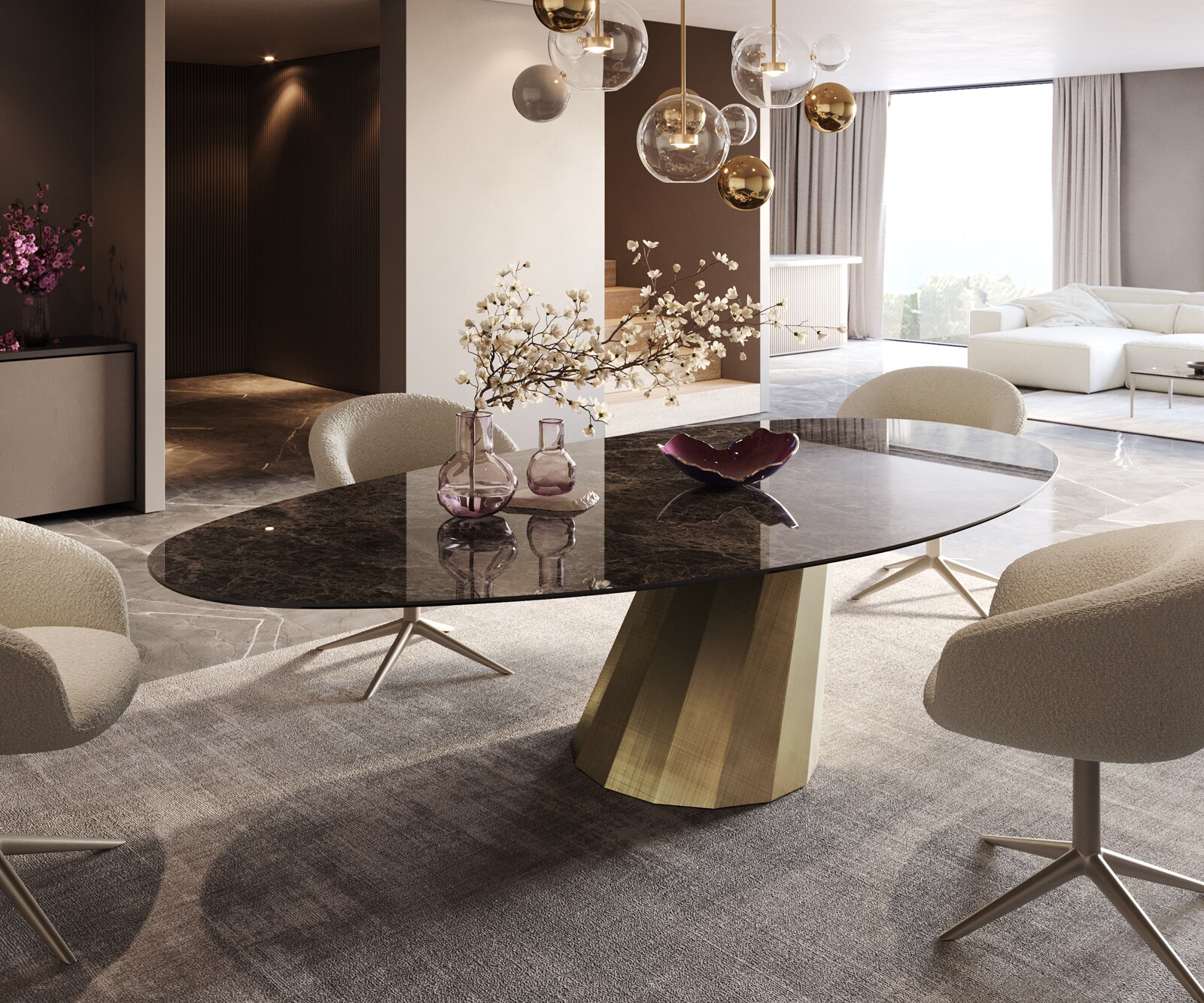 Esstisch Edge Oval 280x130 Keramik Laminam® Emperador Extra Lucidato Dunkelbraun Parabel Metallic Gold Esstisch Edge Oval 280x130 Keramik Laminam® Emperador Extra Lucidato Dunkelbraun Parabel Metallic Gold