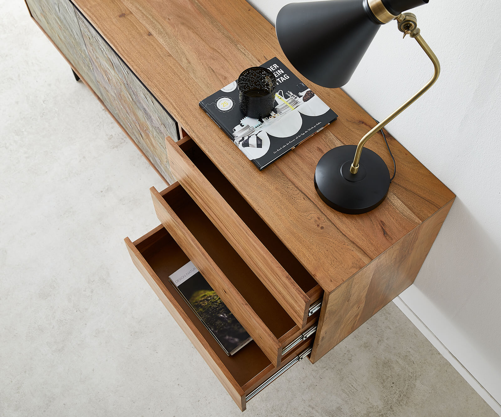 Sideboard Juwelo 175 cm Akazie Natur mit Steinfurnier  6 Sideboard Juwelo 175 cm Akazie Natur mit Steinfurnier  6